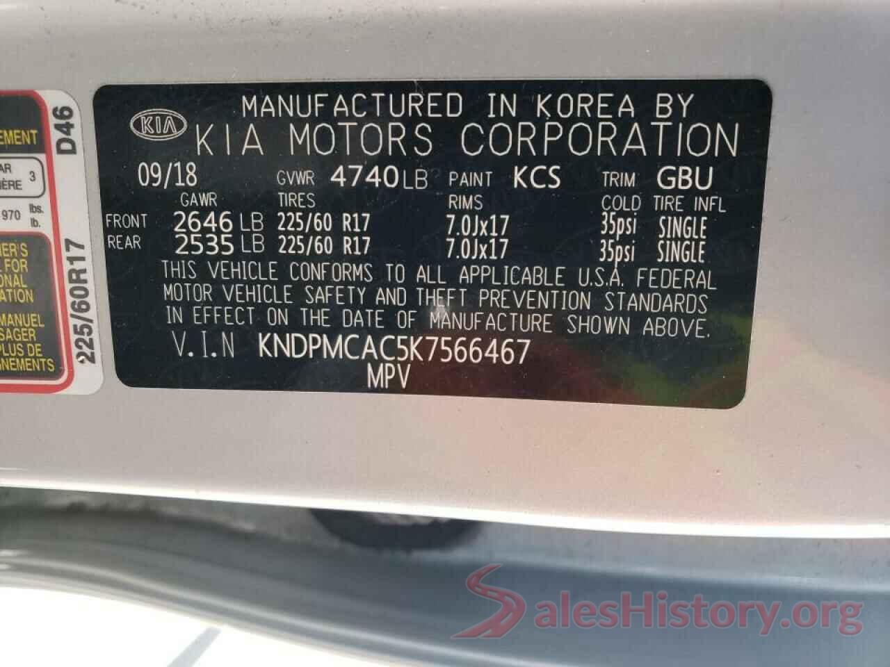 KNDPMCAC5K7566467 2019 KIA SPORTAGE