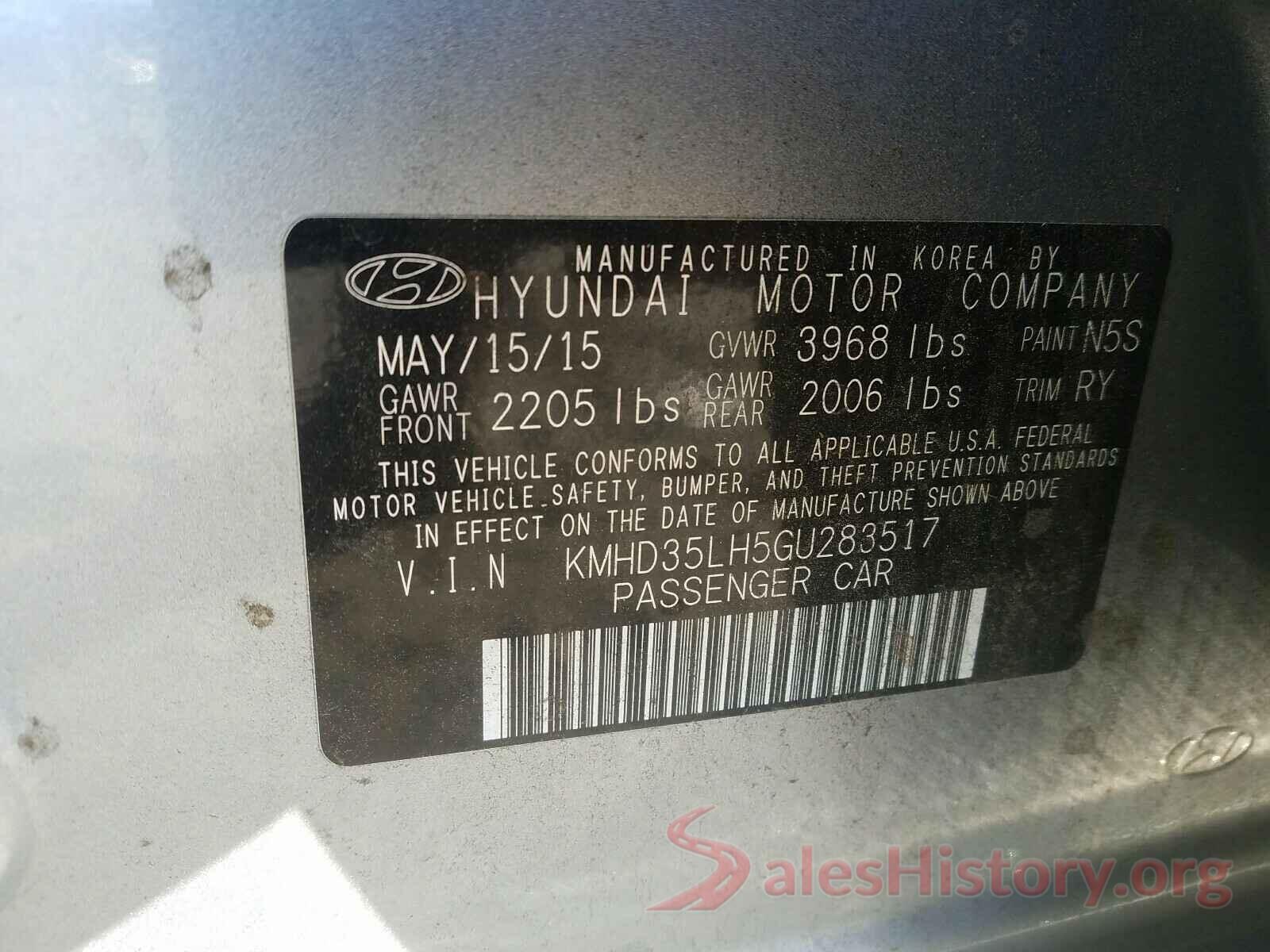 KMHD35LH5GU283517 2016 HYUNDAI ELANTRA