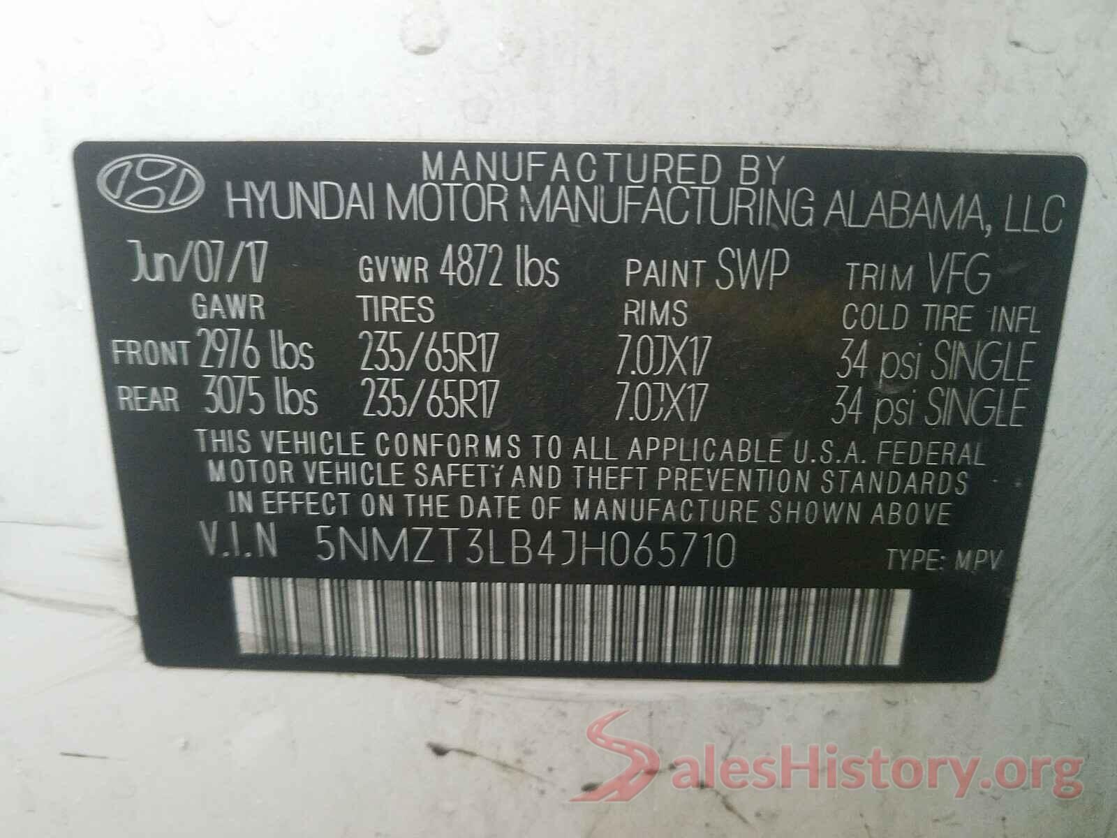 5NMZT3LB4JH065710 2018 HYUNDAI SANTA FE