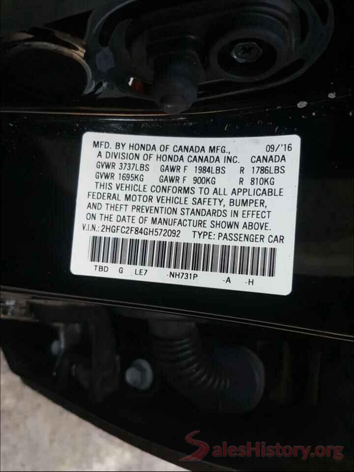 2HGFC2F84GH572092 2016 HONDA CIVIC