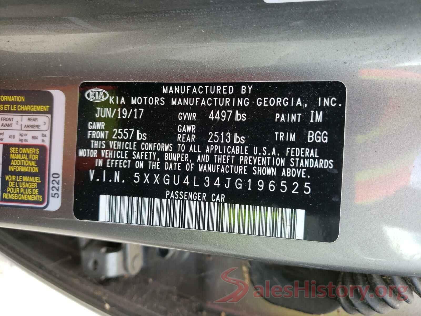 5XXGU4L34JG196525 2018 KIA OPTIMA