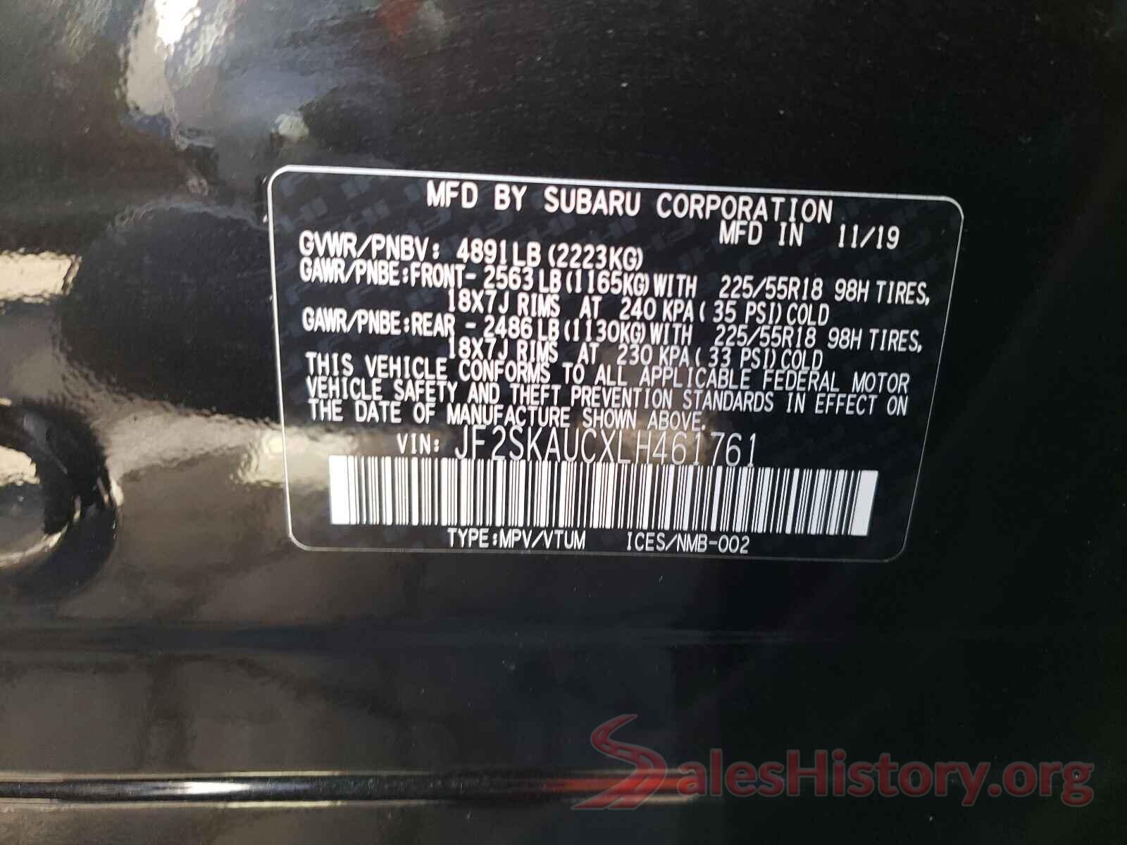 JF2SKAUCXLH461761 2020 SUBARU FORESTER