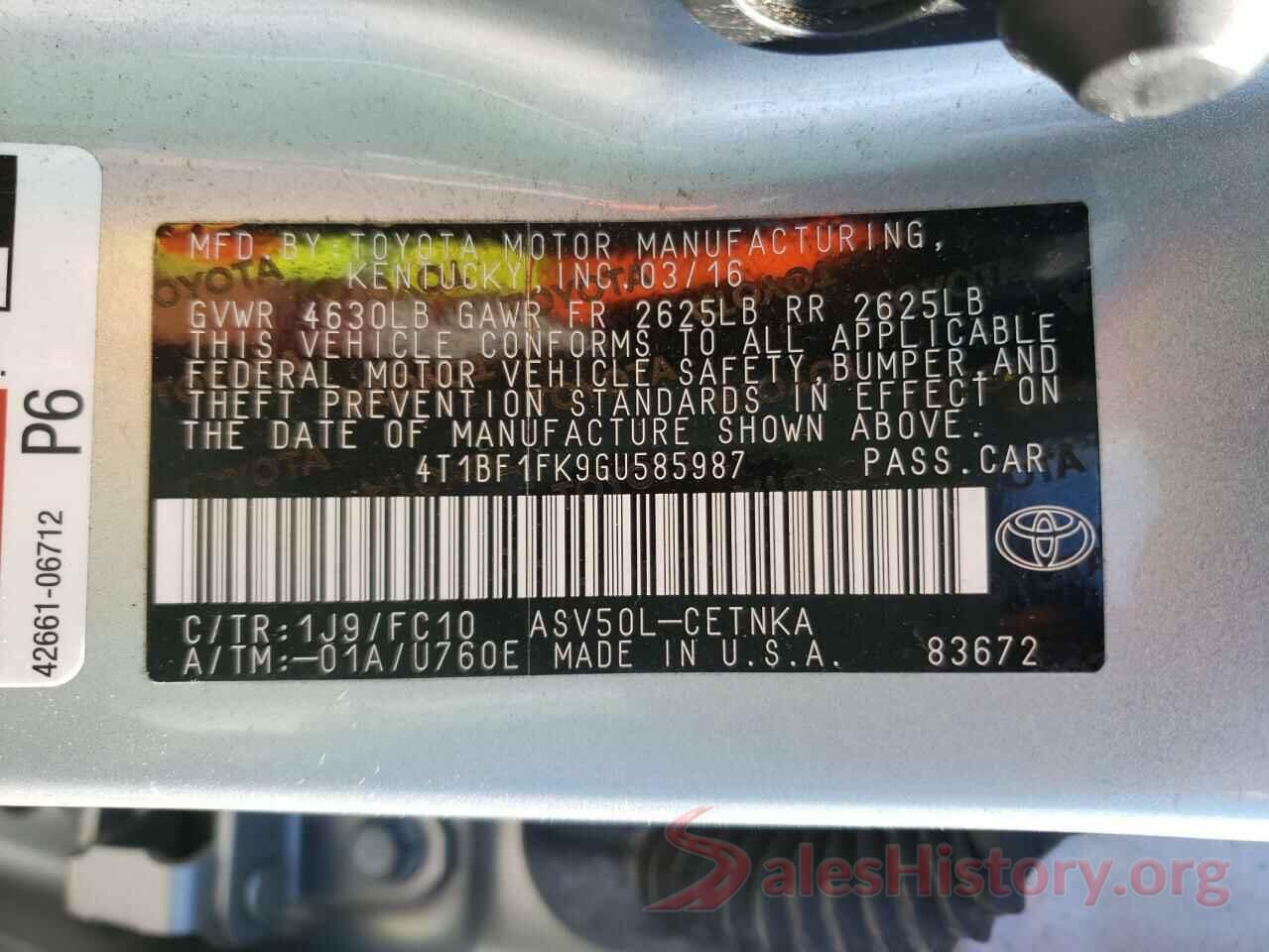 4T1BF1FK9GU585987 2016 TOYOTA CAMRY