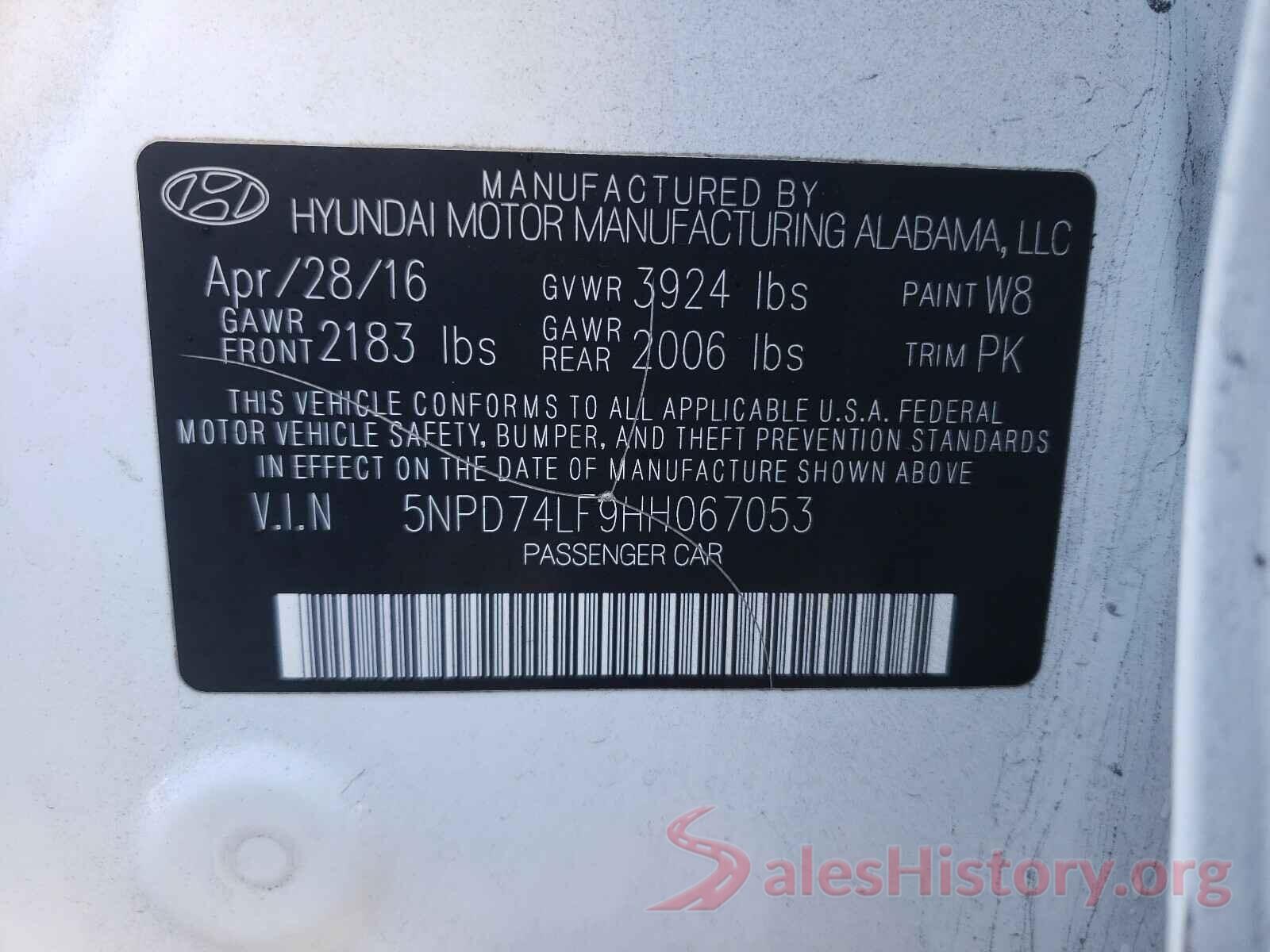 5NPD74LF9HH067053 2017 HYUNDAI ELANTRA