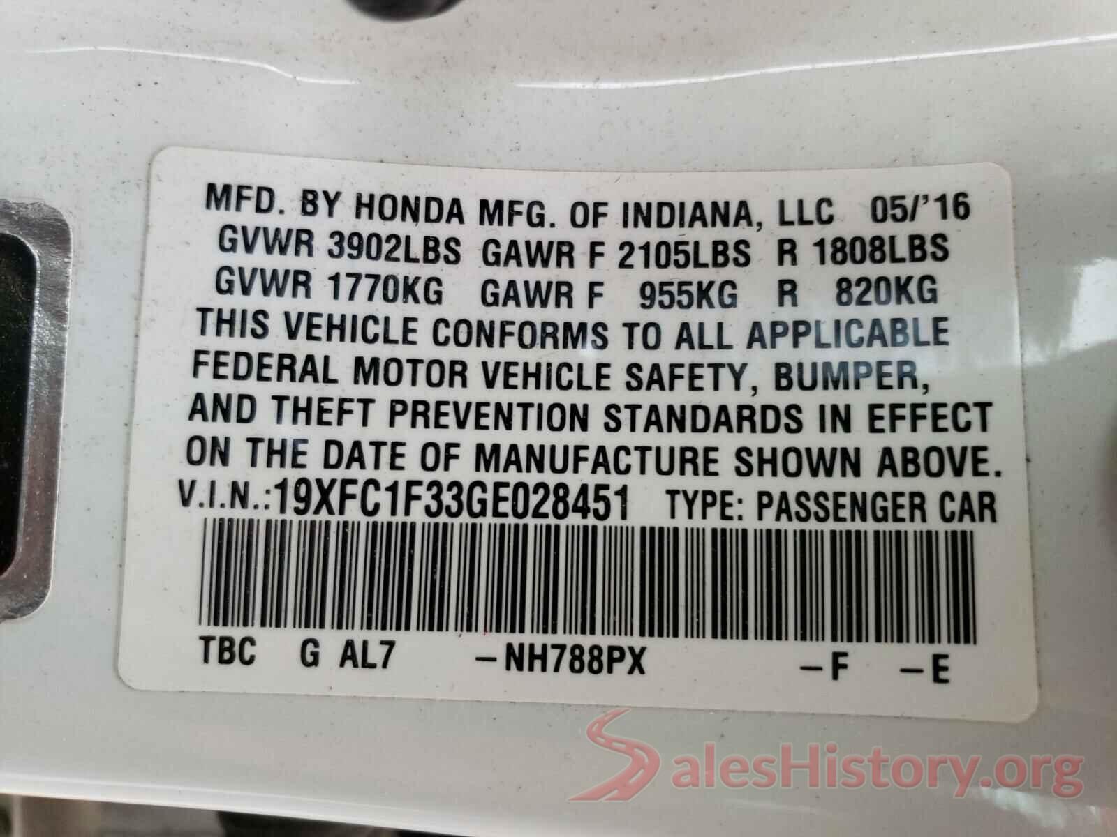 19XFC1F33GE028451 2016 HONDA CIVIC