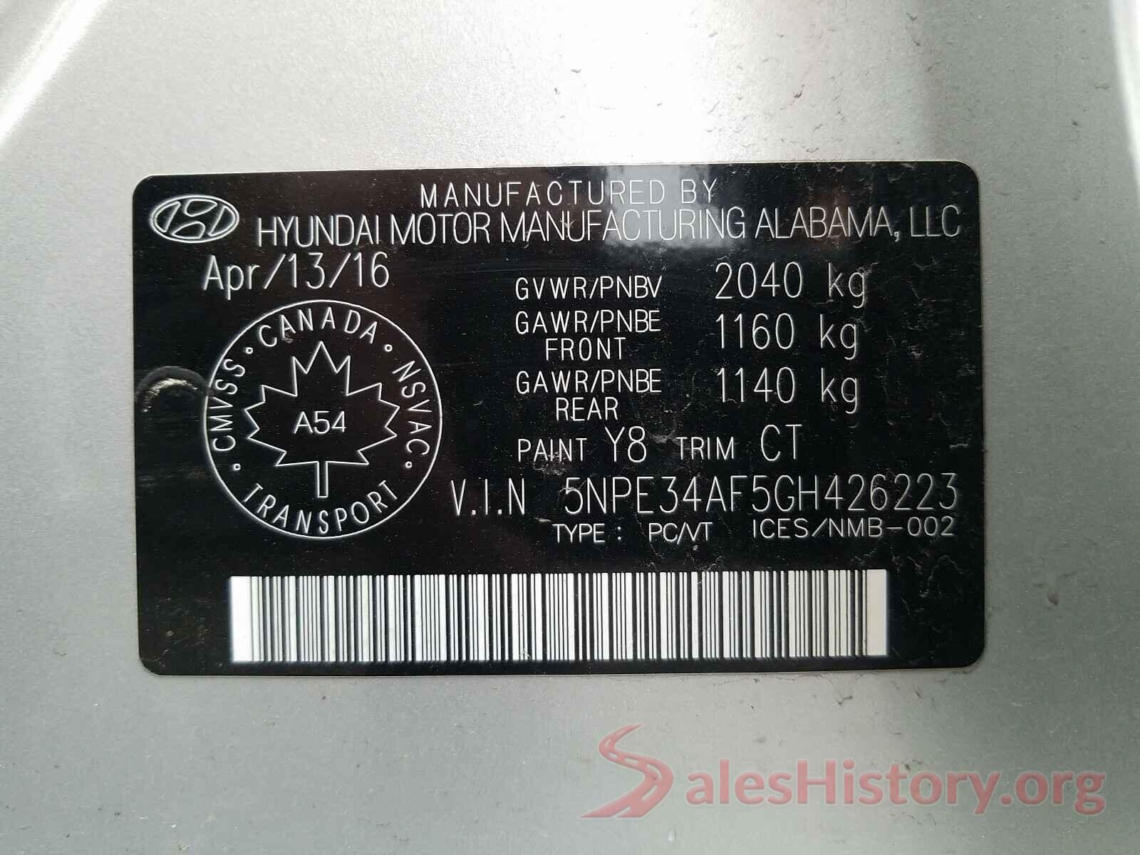 5NPE34AF5GH426223 2016 HYUNDAI SONATA