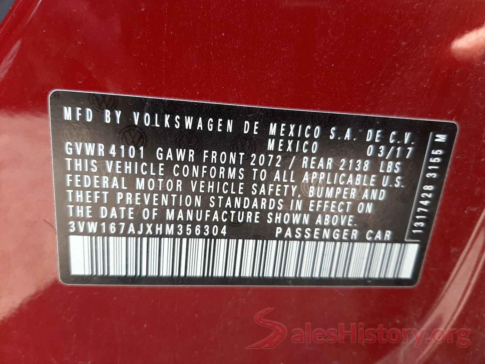 3VW167AJXHM356304 2017 VOLKSWAGEN JETTA