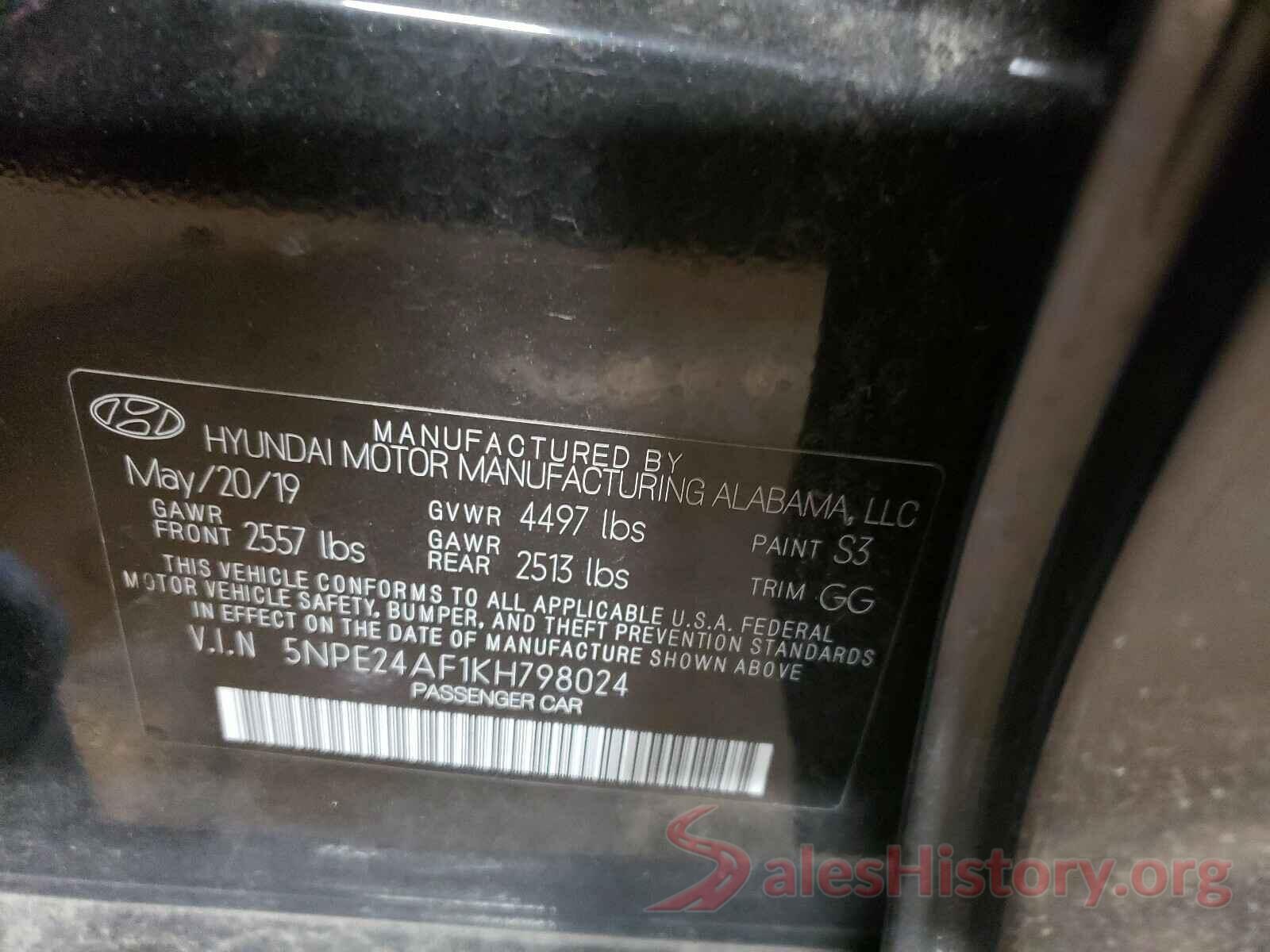 5NPE24AF1KH798024 2019 HYUNDAI SONATA