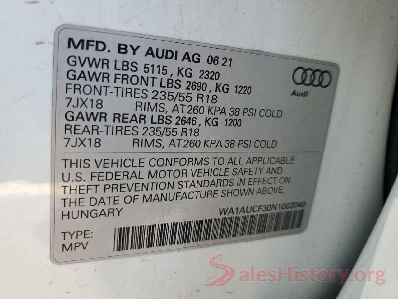 WA1AUCF30N1003049 2022 AUDI Q3