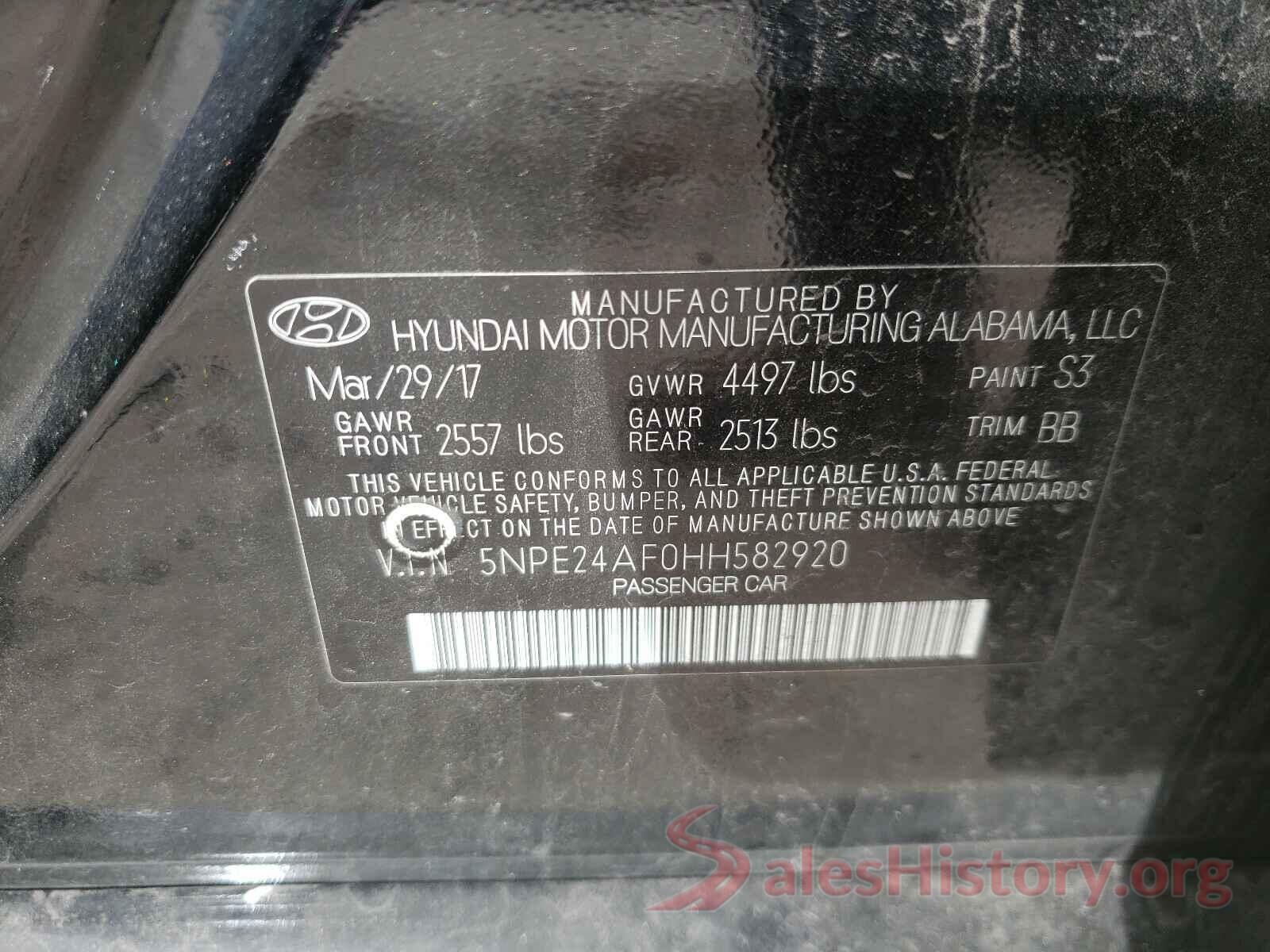 5NPE24AF0HH582920 2017 HYUNDAI SONATA