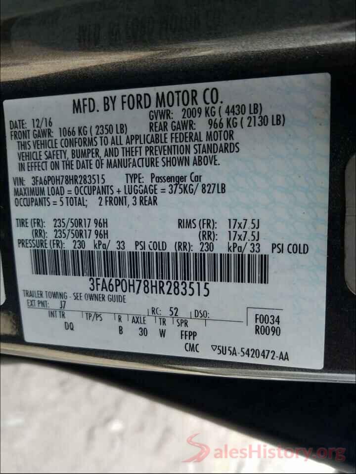 3FA6P0H78HR283515 2017 FORD FUSION