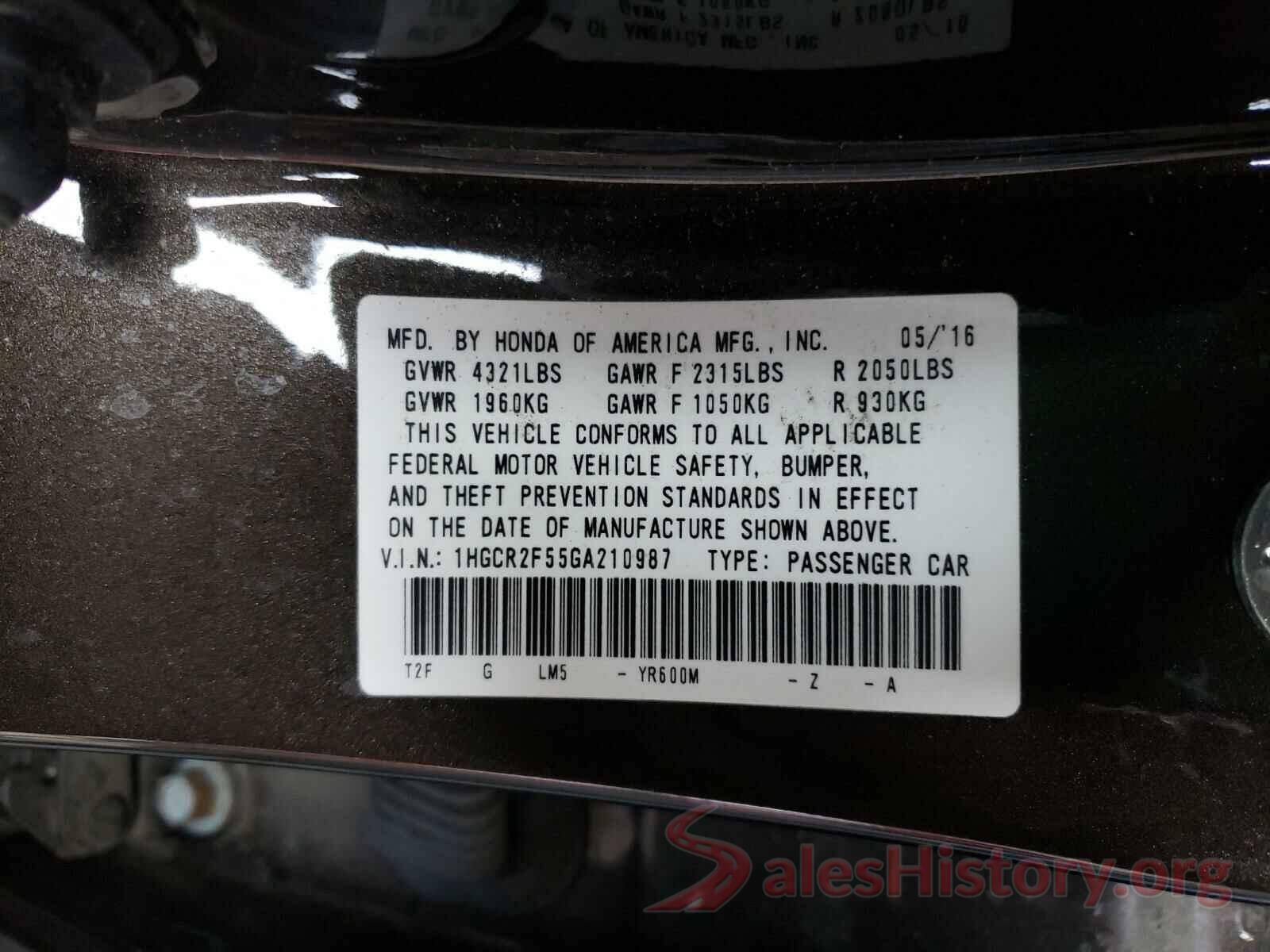 1HGCR2F55GA210987 2016 HONDA ACCORD