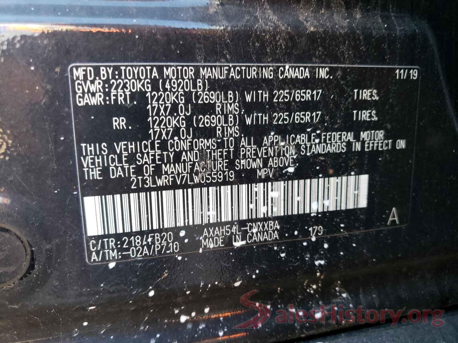 2T3LWRFV7LW055919 2020 TOYOTA RAV4