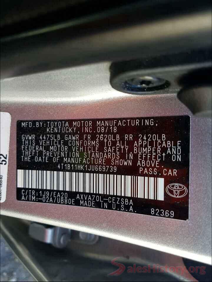 4T1B11HK1JU669739 2018 TOYOTA CAMRY