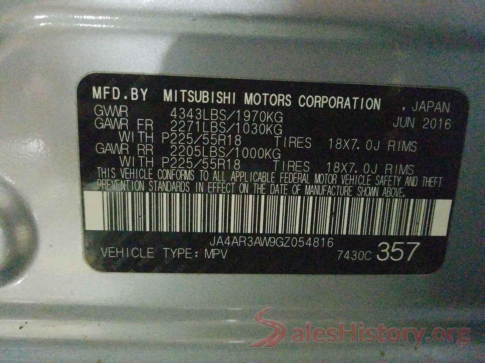 JA4AR3AW9GZ054816 2016 MITSUBISHI OUTLANDER