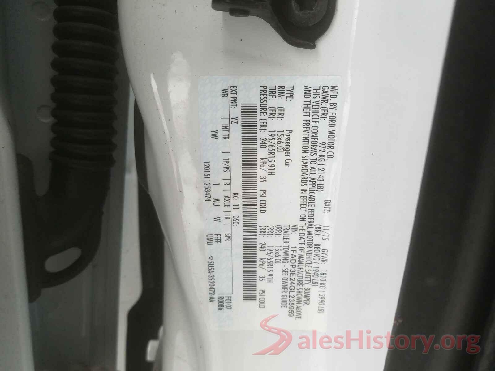 1FADP3E24GL235959 2016 FORD FOCUS