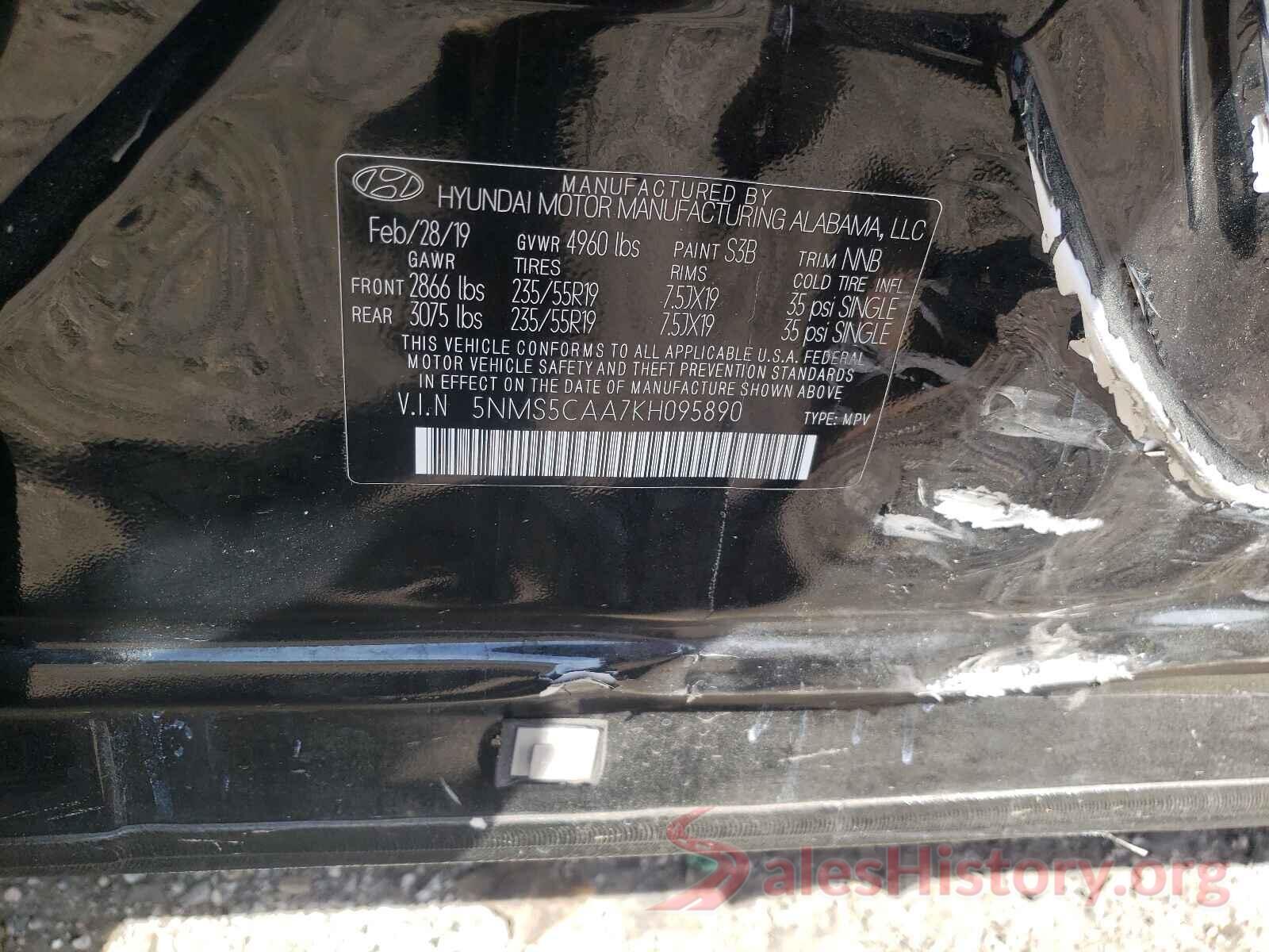 5NMS5CAA7KH095890 2019 HYUNDAI SANTA FE