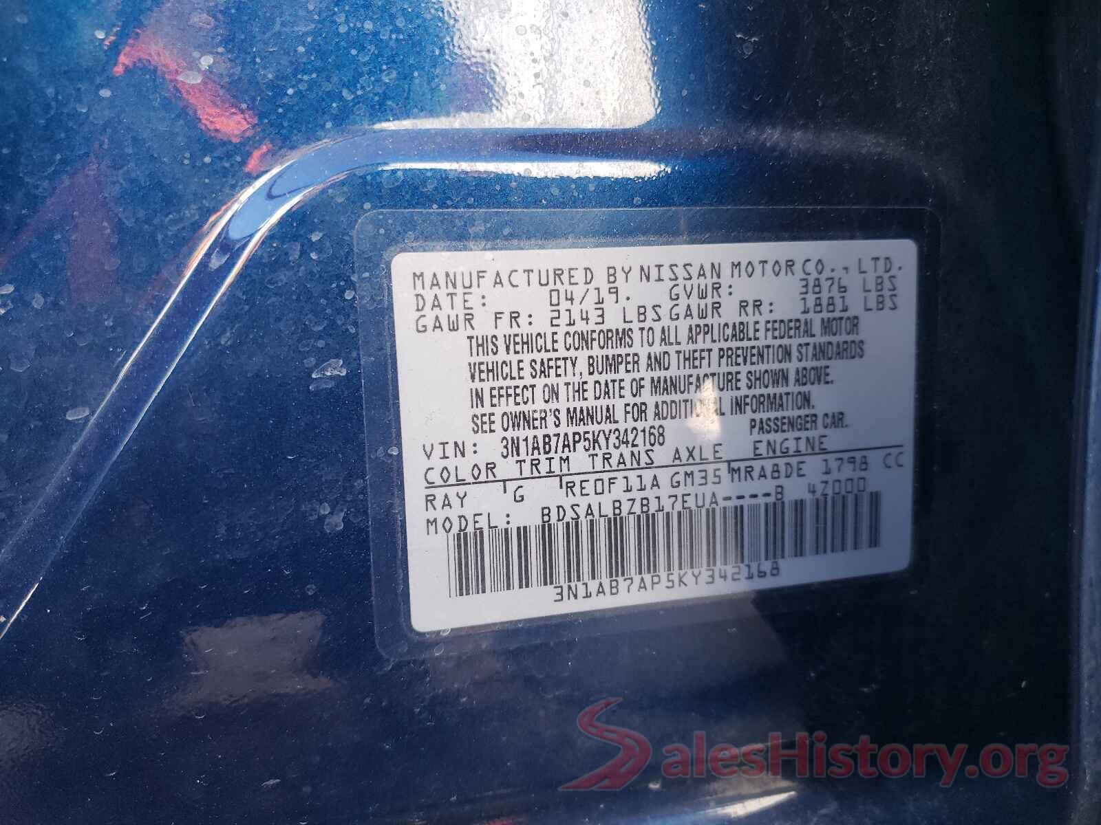 3N1AB7AP5KY342168 2019 NISSAN SENTRA