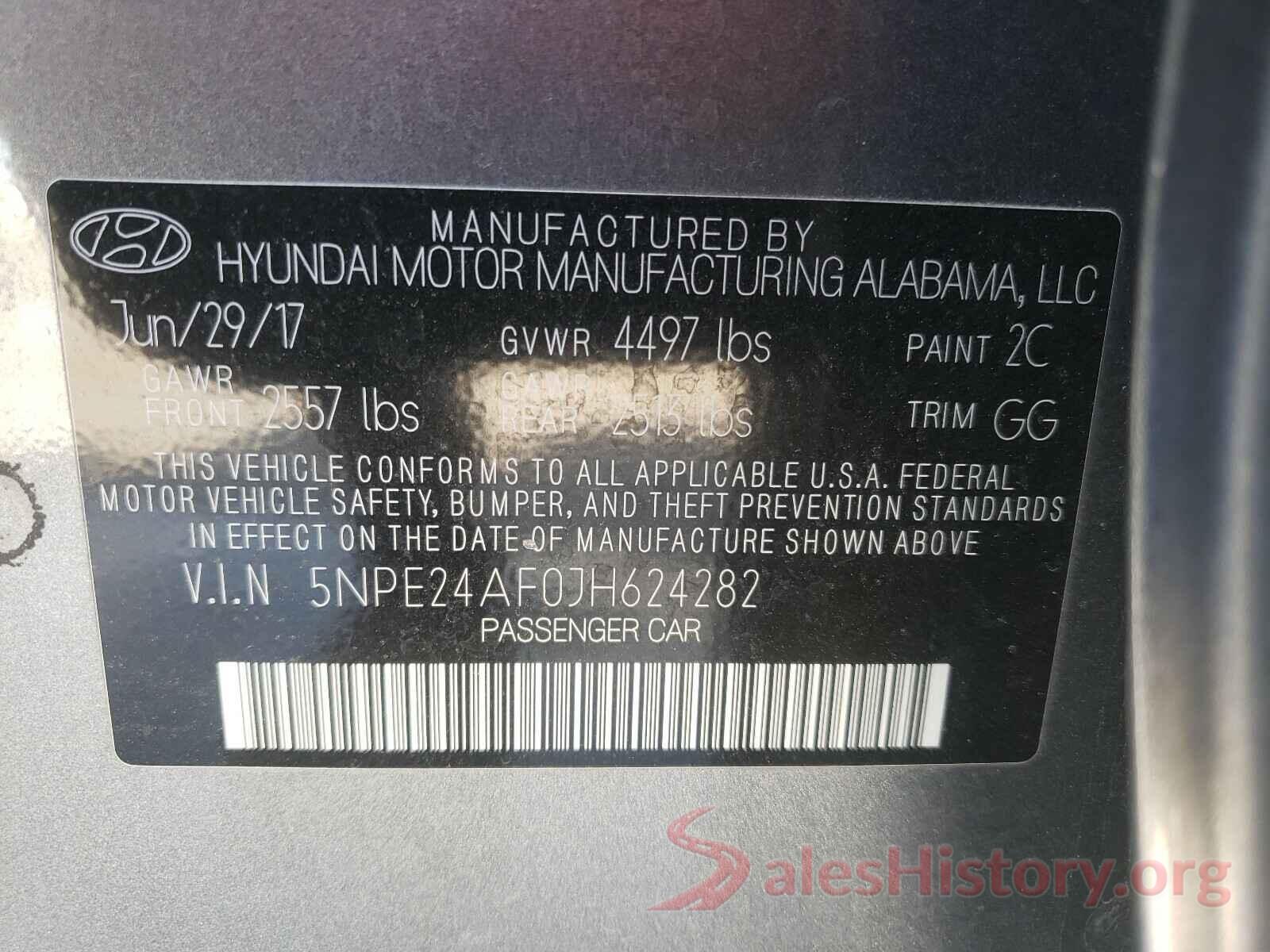 5NPE24AF0JH624282 2018 HYUNDAI SONATA