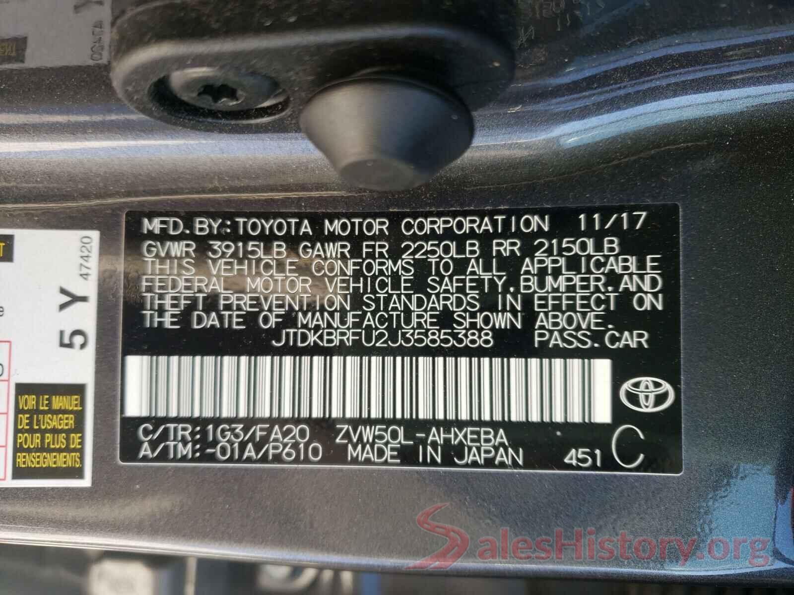 JTDKBRFU2J3585388 2018 TOYOTA PRIUS