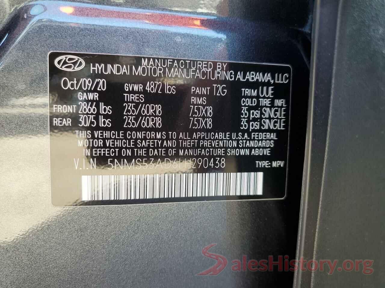 5NMS53AD6LH290438 2020 HYUNDAI SANTA FE