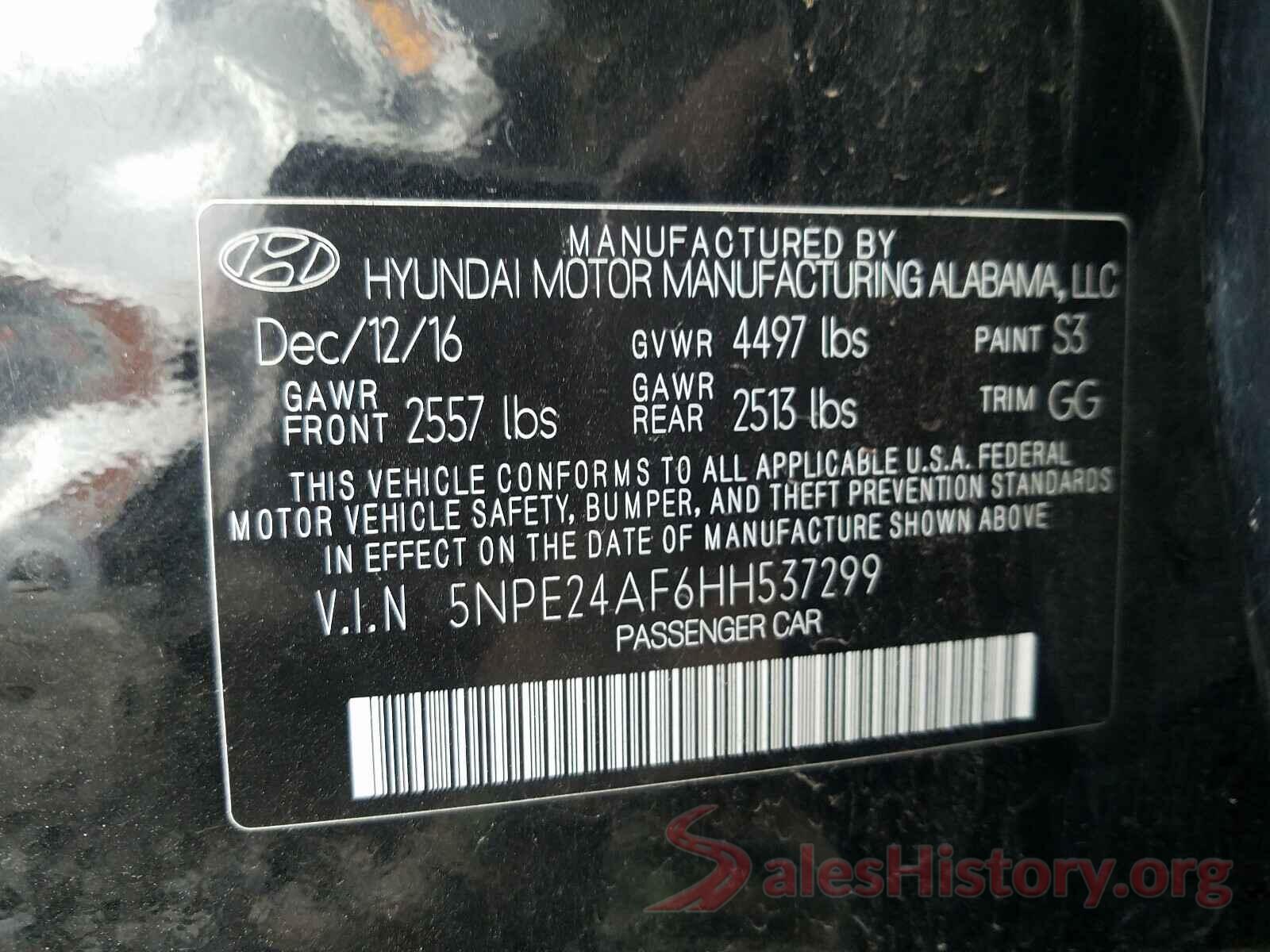 5NPE24AF6HH537299 2017 HYUNDAI SONATA