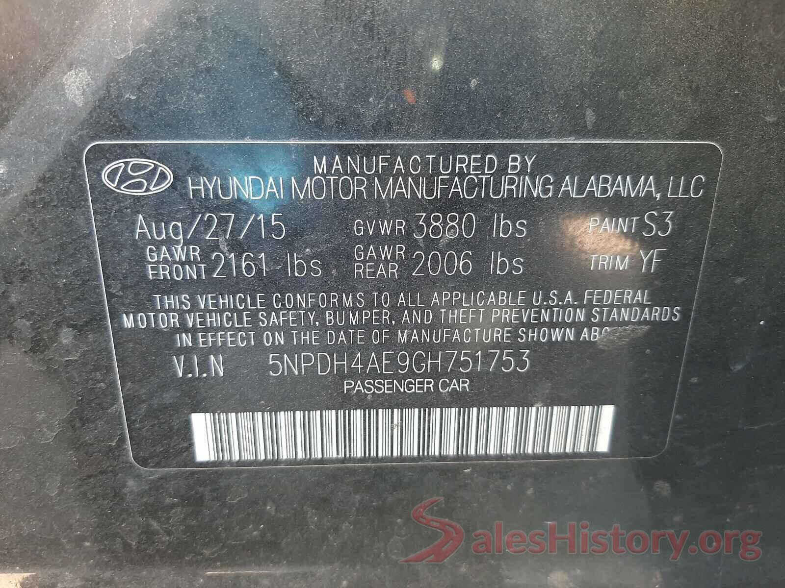 5NPDH4AE9GH751753 2016 HYUNDAI ELANTRA