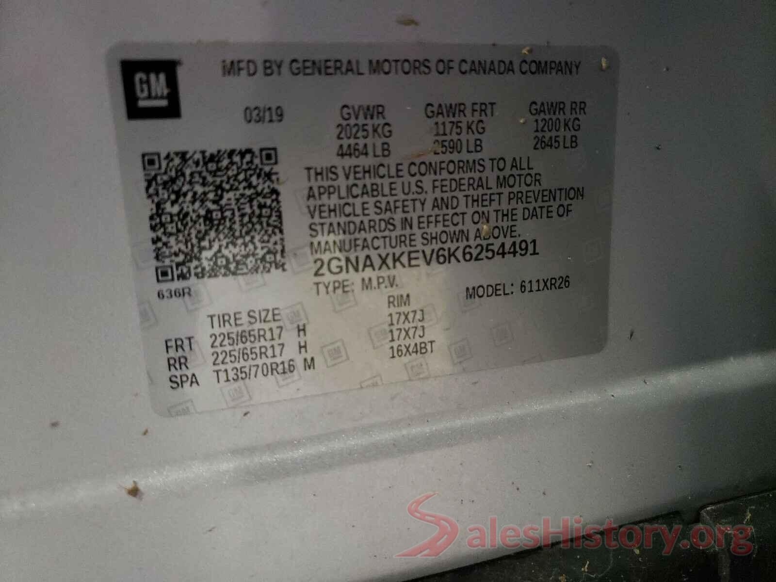 2GNAXKEV6K6254491 2019 CHEVROLET EQUINOX