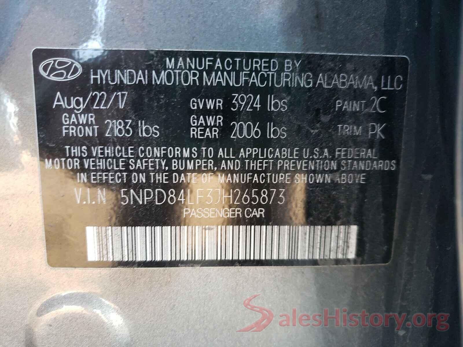 5NPD84LF3JH265873 2018 HYUNDAI ELANTRA