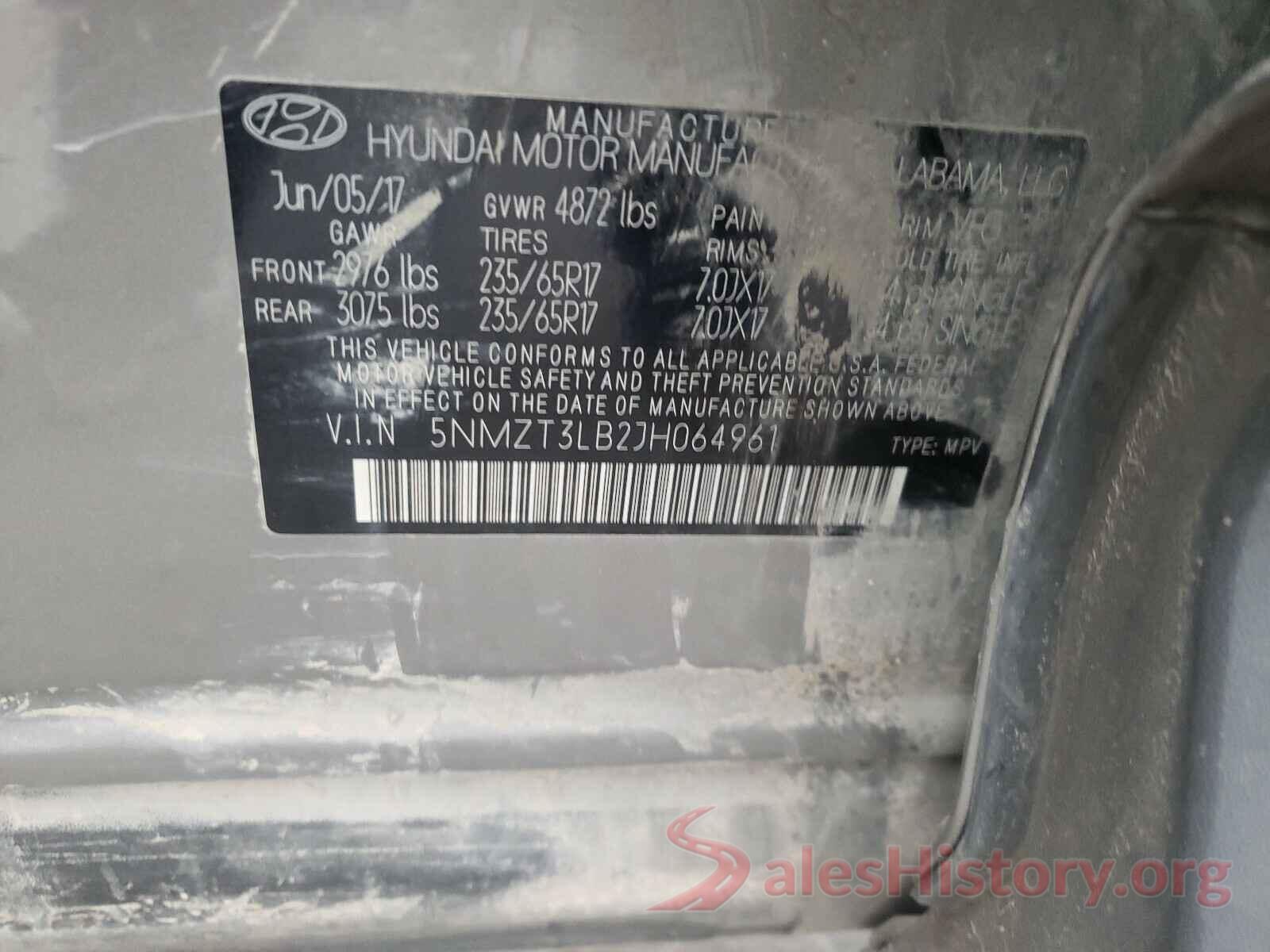 5NMZT3LB2JH064961 2018 HYUNDAI SANTA FE