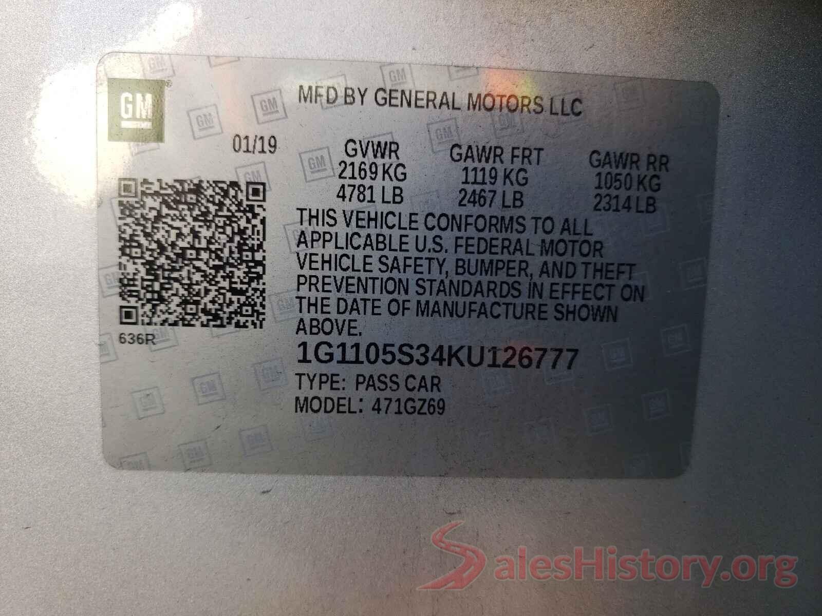 1G1105S34KU126777 2019 CHEVROLET IMPALA