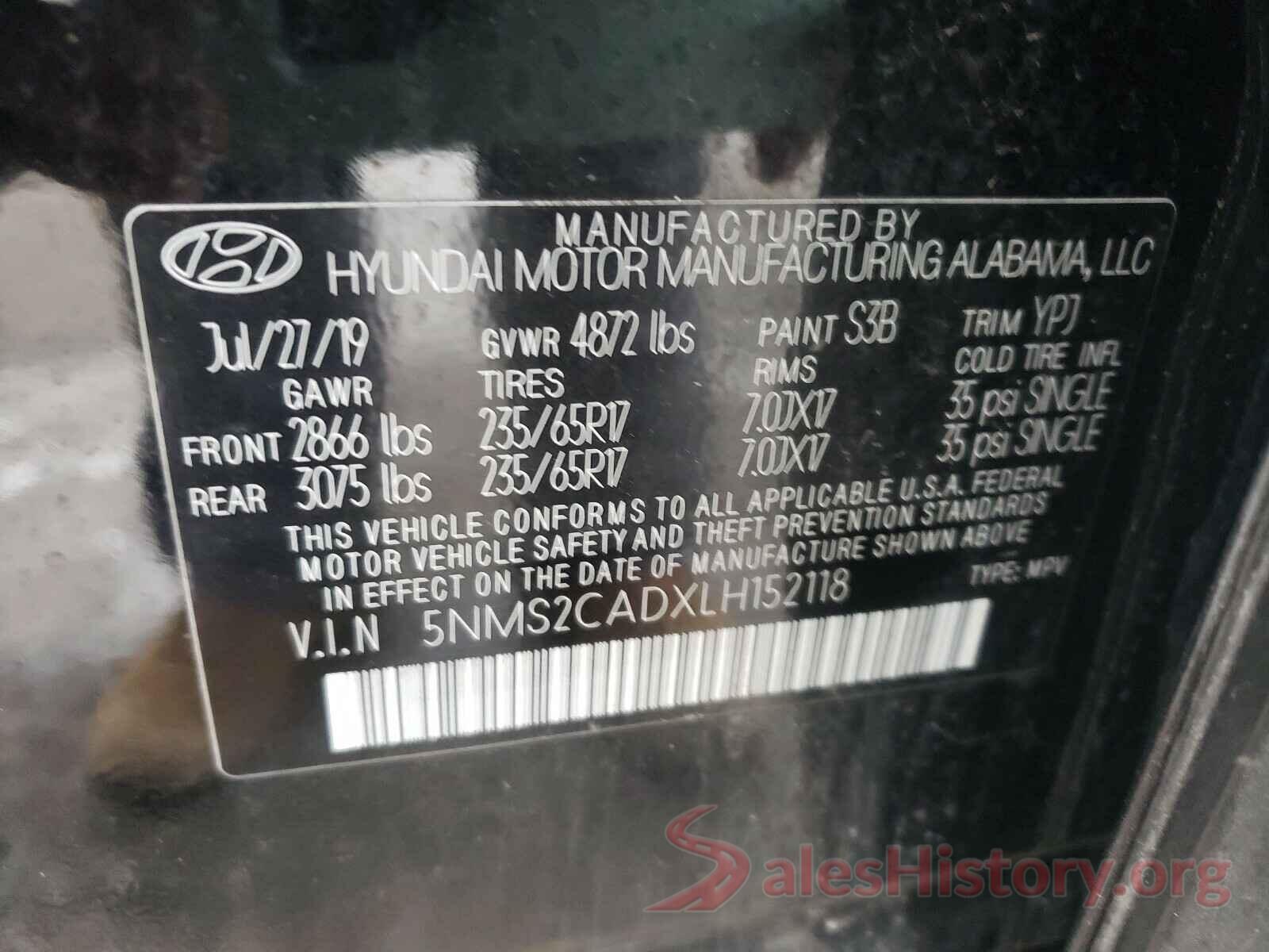 5NMS2CADXLH152118 2020 HYUNDAI SANTA FE