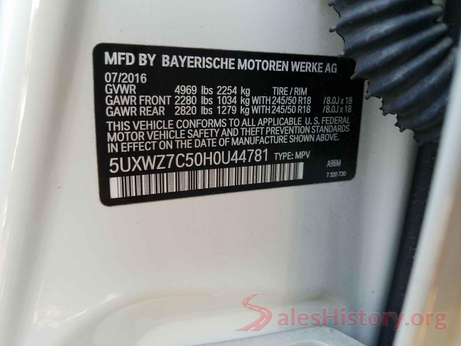 5UXWZ7C50H0U44781 2017 BMW X3