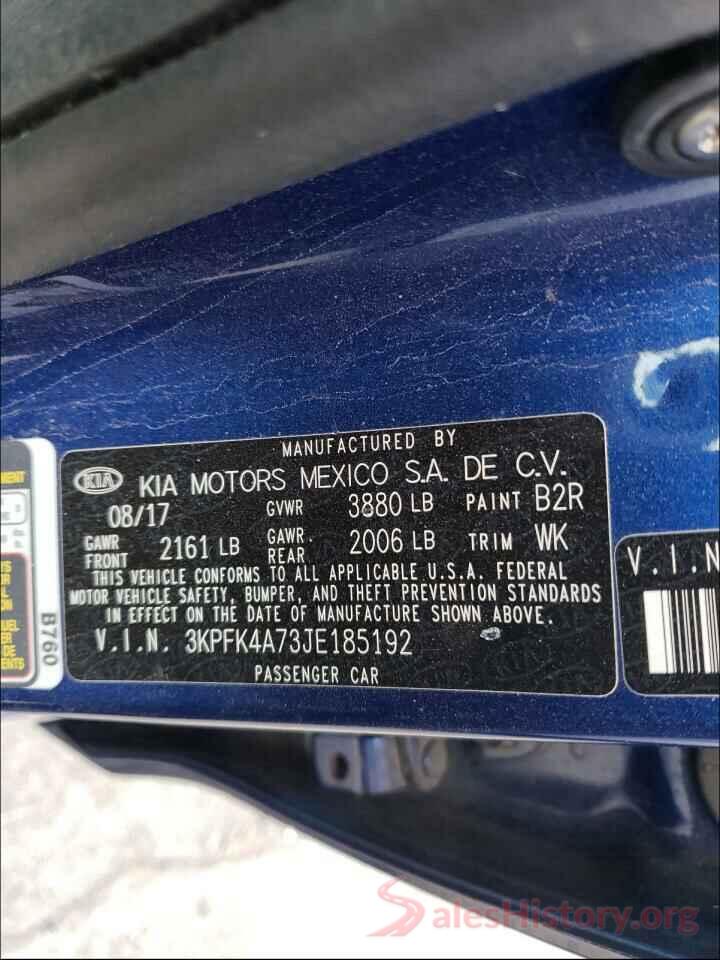 3KPFK4A73JE185192 2018 KIA FORTE