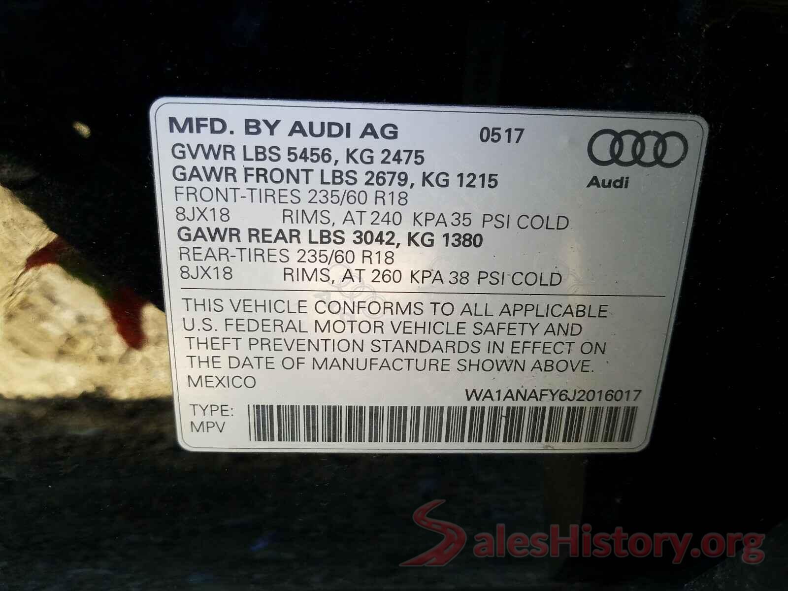 WA1ANAFY6J2016017 2018 AUDI Q5