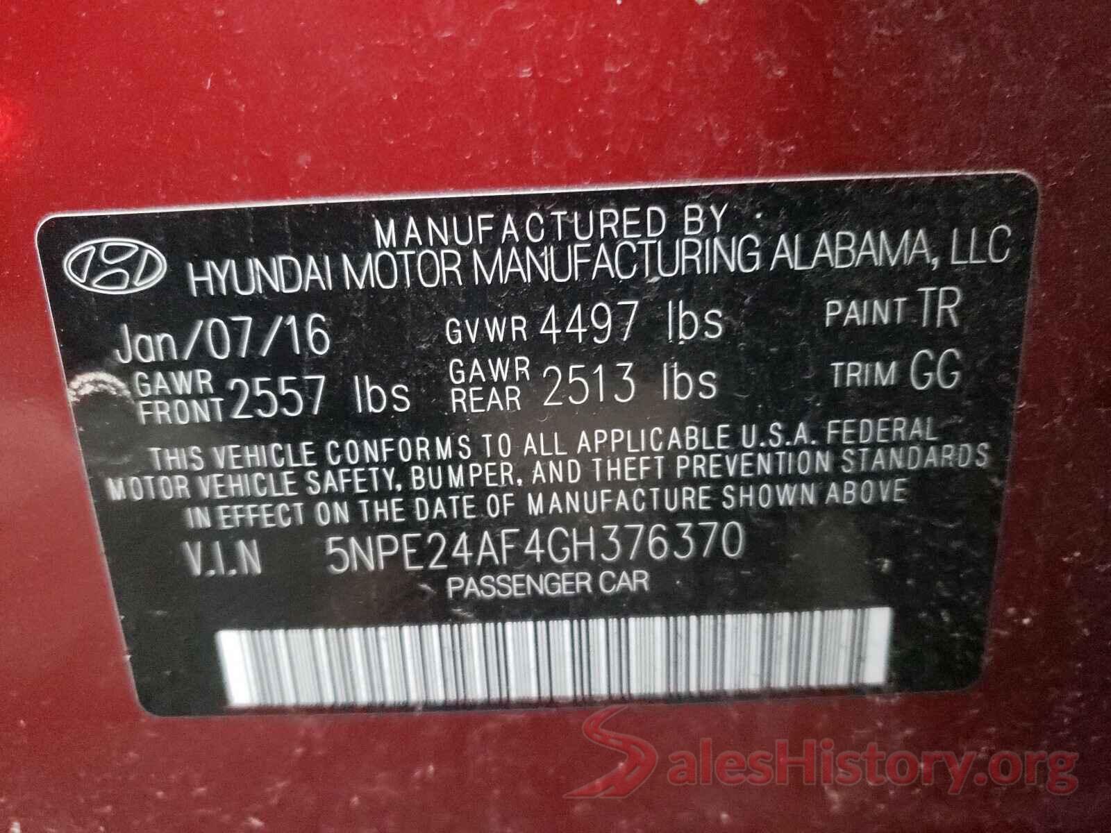 5NPE24AF4GH376370 2016 HYUNDAI SONATA