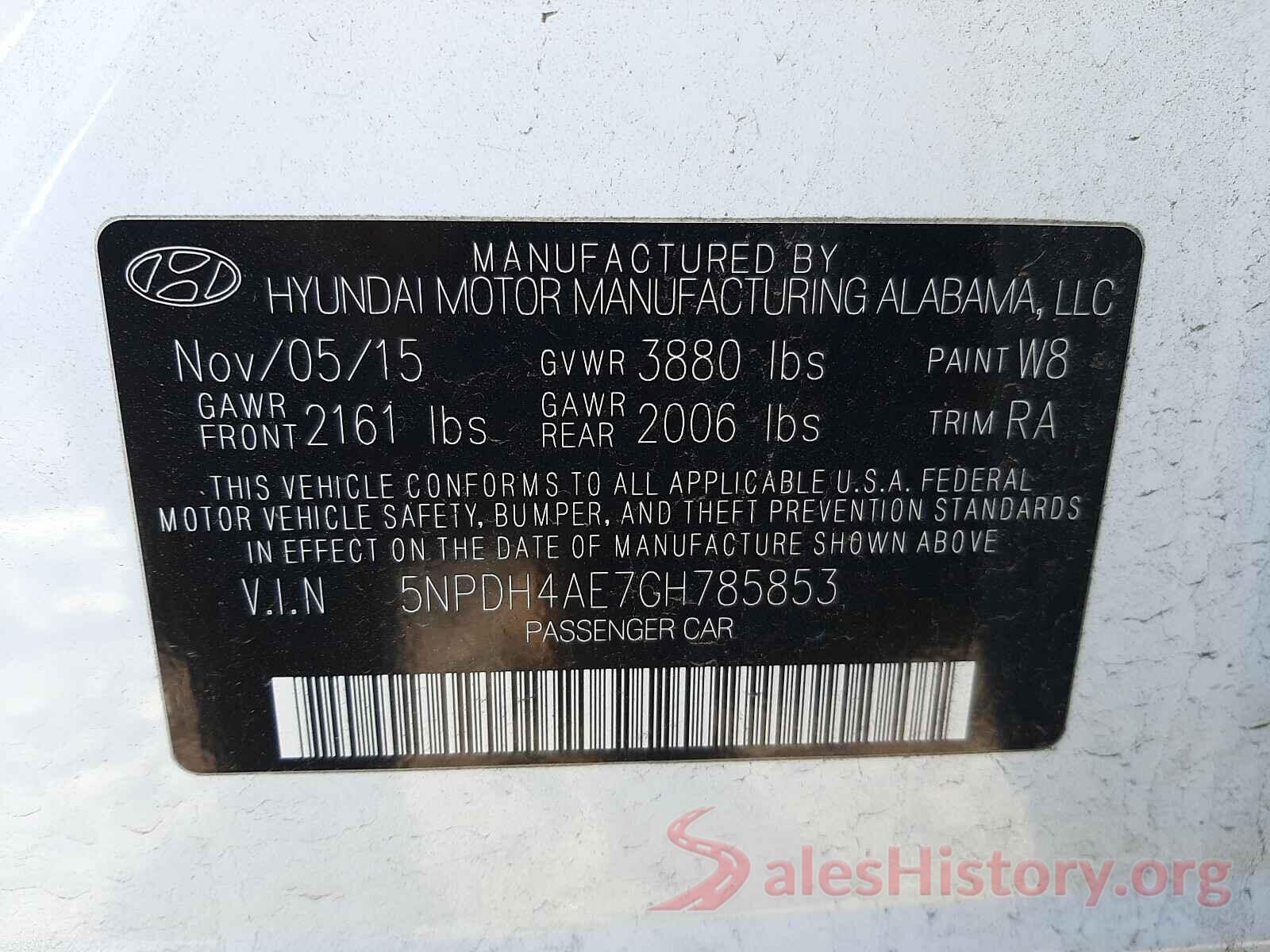 5NPDH4AE7GH785853 2016 HYUNDAI ELANTRA