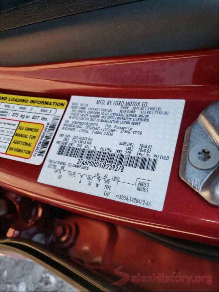 3FA6P0HD4JR239278 2018 FORD FUSION