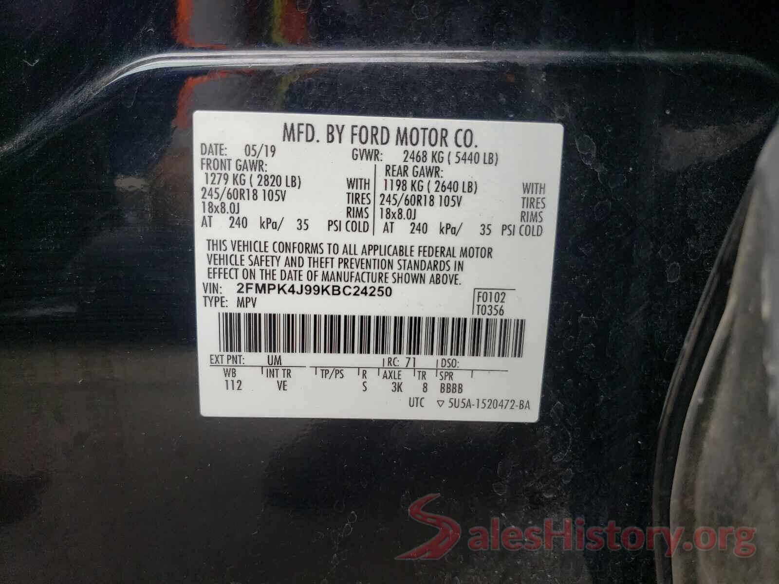 2FMPK4J99KBC24250 2019 FORD EDGE