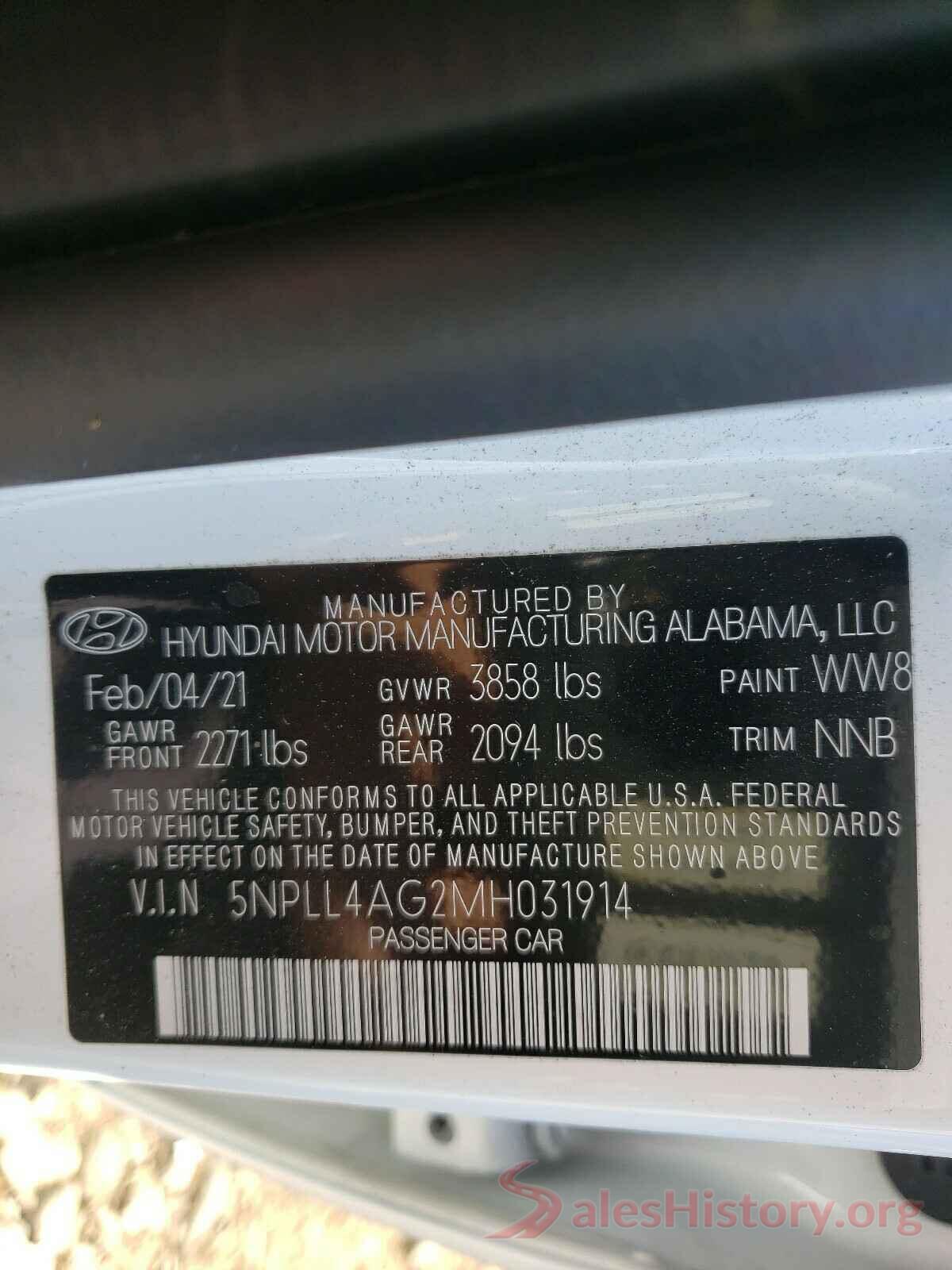 5NPLL4AG2MH031914 2021 HYUNDAI ELANTRA