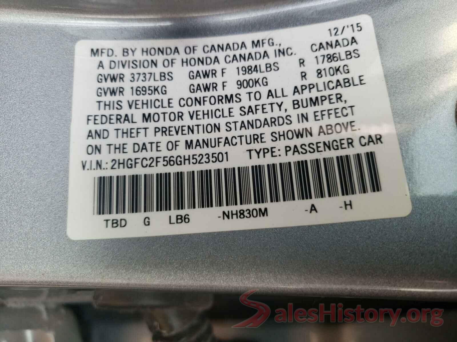 2HGFC2F56GH523501 2016 HONDA CIVIC