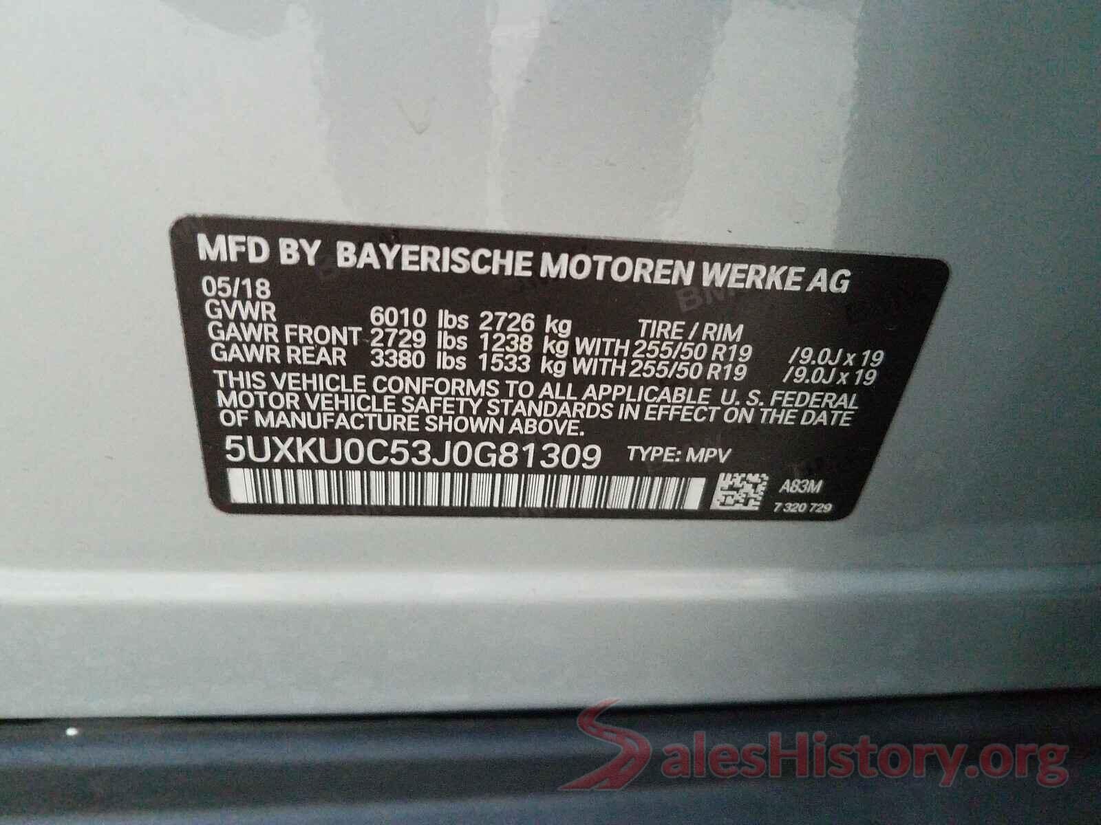 5UXKU0C53J0G81309 2018 BMW X6