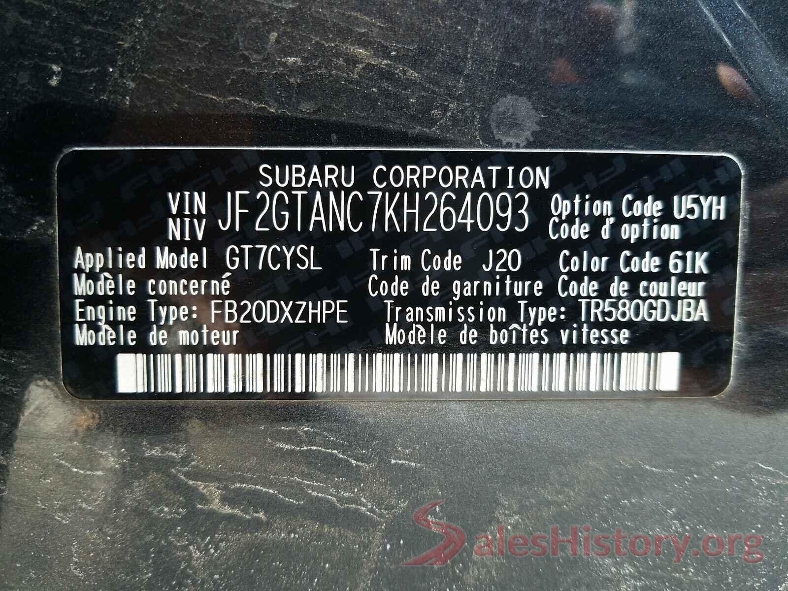 JF2GTANC7KH264093 2019 SUBARU ALL OTHER