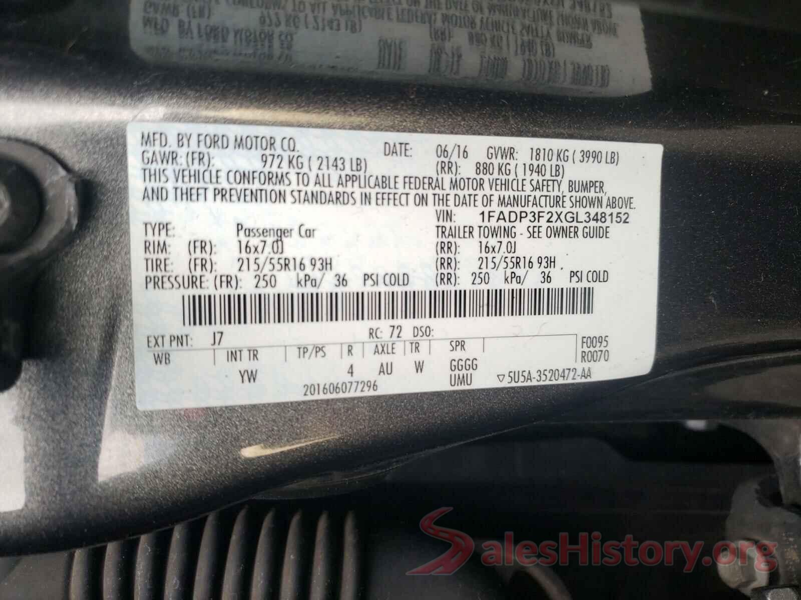 1FADP3F2XGL348152 2016 FORD FOCUS