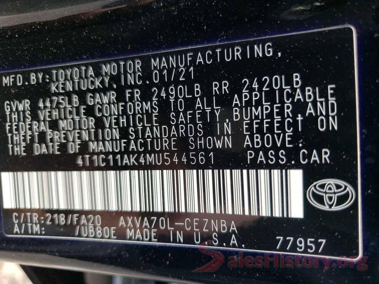 4T1C11AK4MU544561 2021 TOYOTA CAMRY