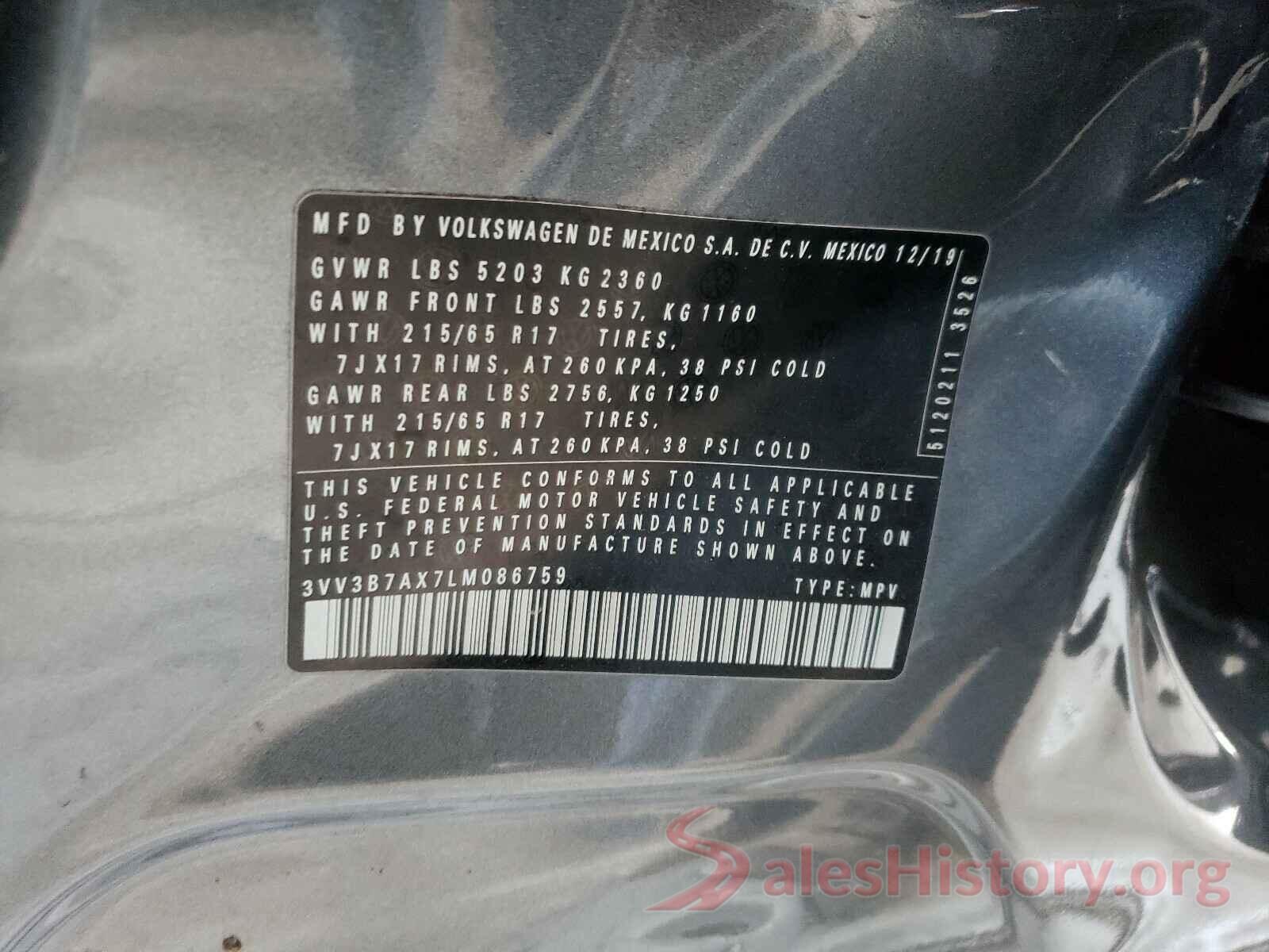 3VV3B7AX7LM086759 2020 VOLKSWAGEN TIGUAN