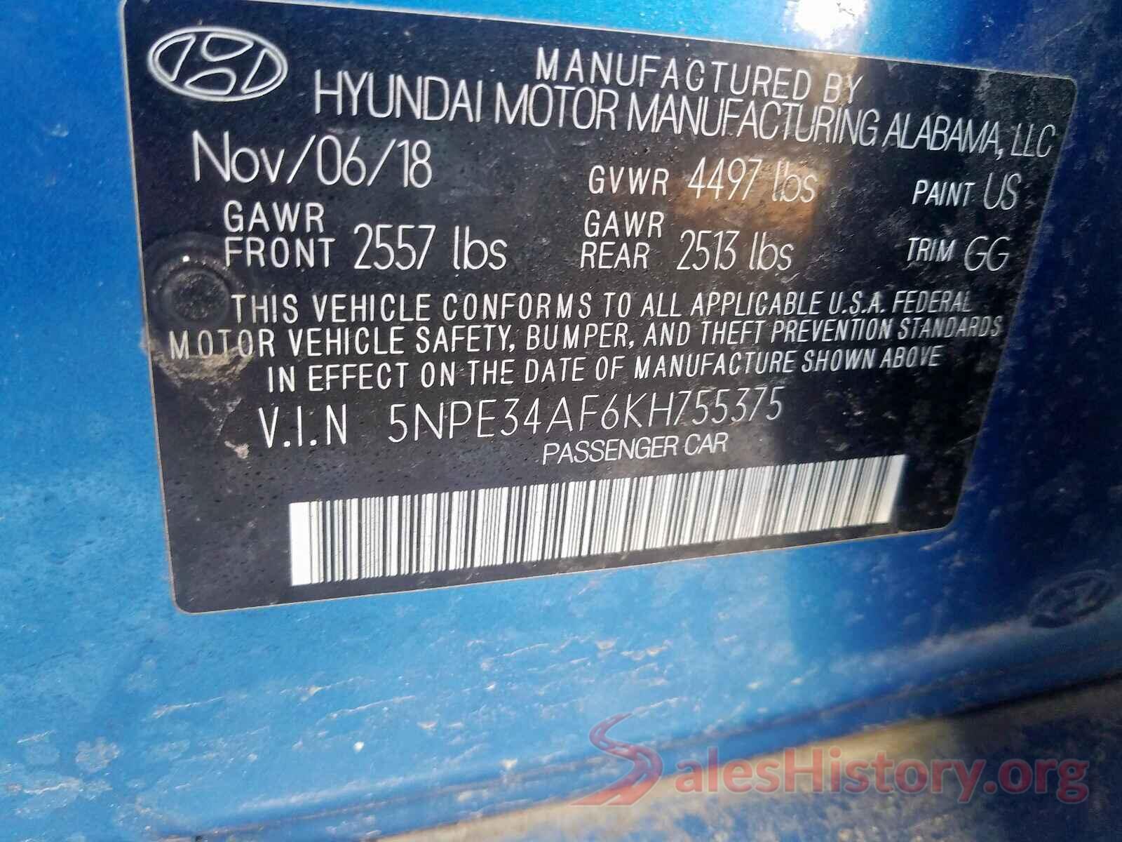 5NPE34AF6KH755375 2019 HYUNDAI SONATA