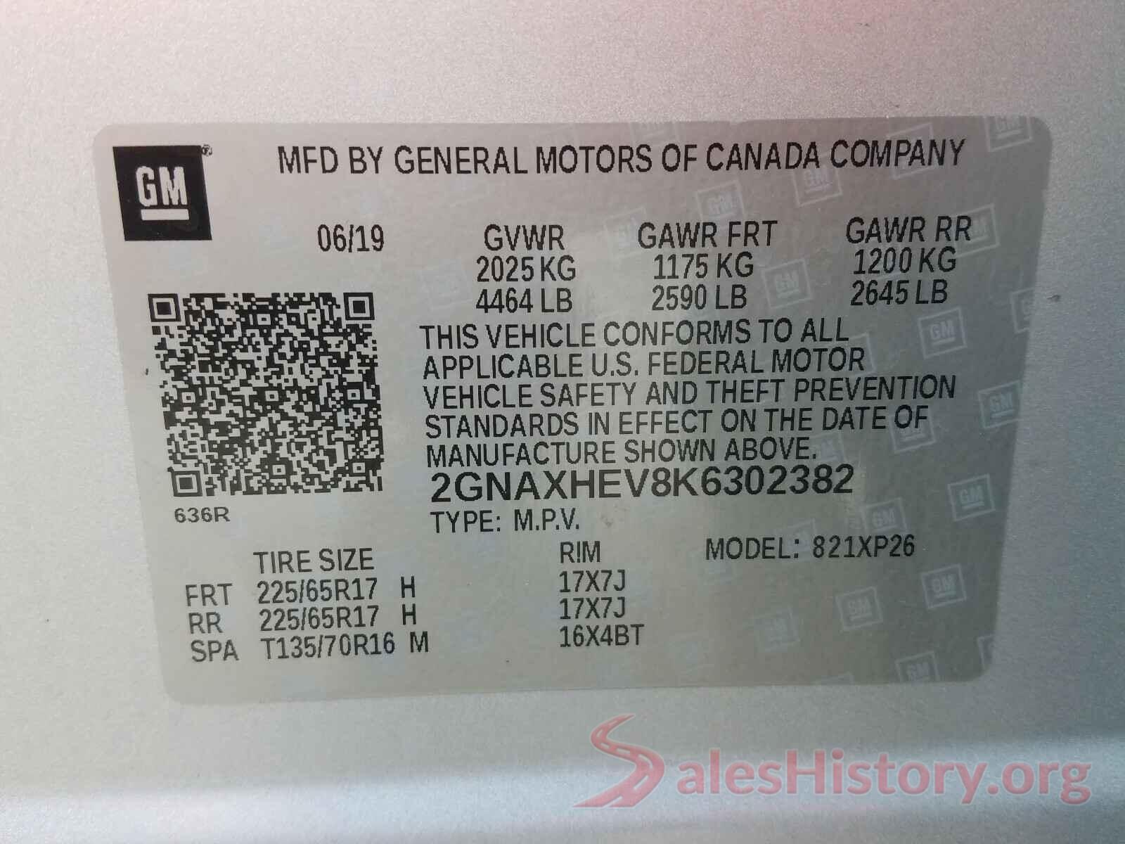 2GNAXHEV8K6302382 2019 CHEVROLET EQUINOX