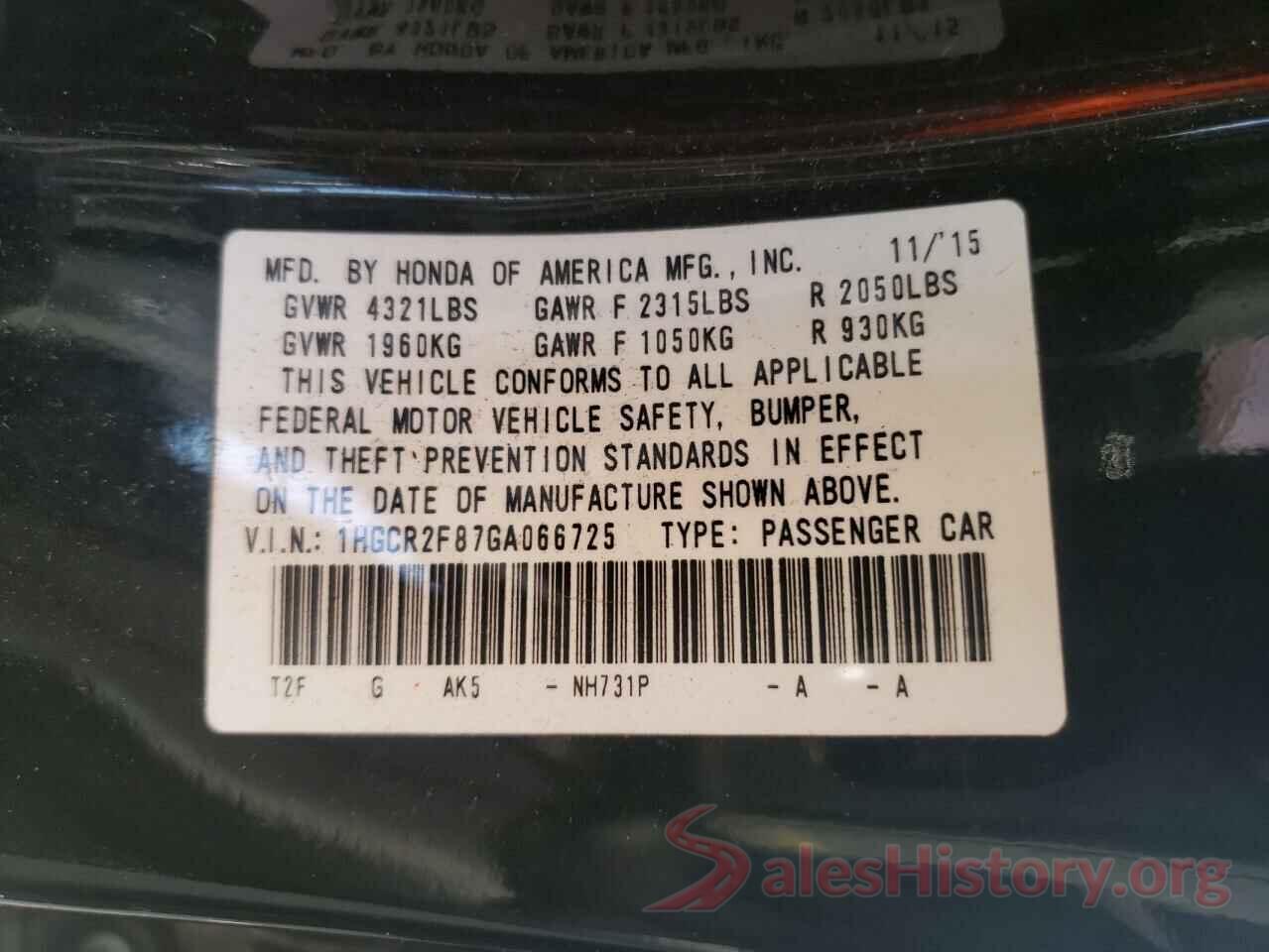 1HGCR2F87GA066725 2016 HONDA ACCORD