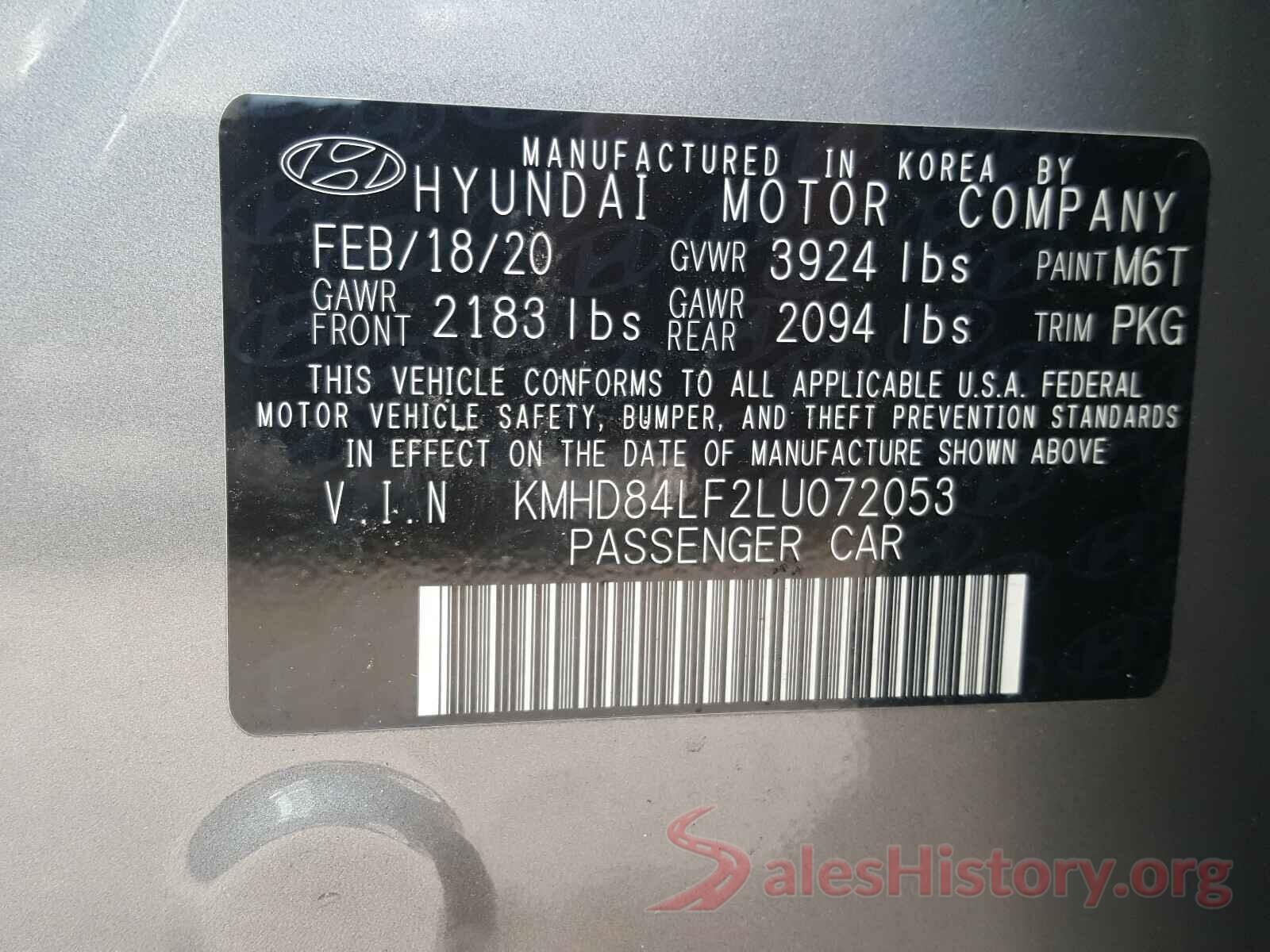 KMHD84LF2LU072053 2020 HYUNDAI ELANTRA